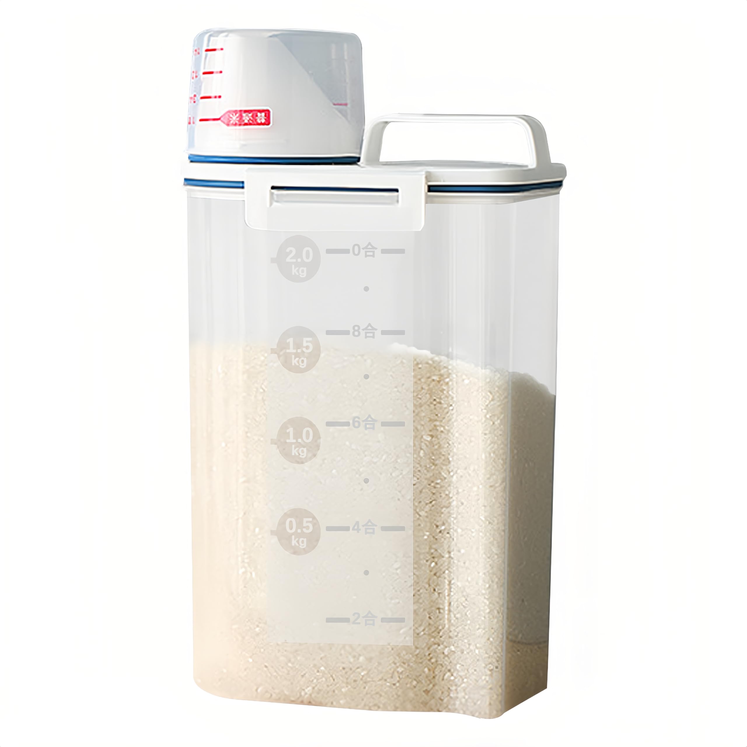 2L Rice Storage Cereal Containers, Airtight Thicken Clear Food Storage Container with Measuring Cup, Rice Container for Beans, Flour, Pet Food
