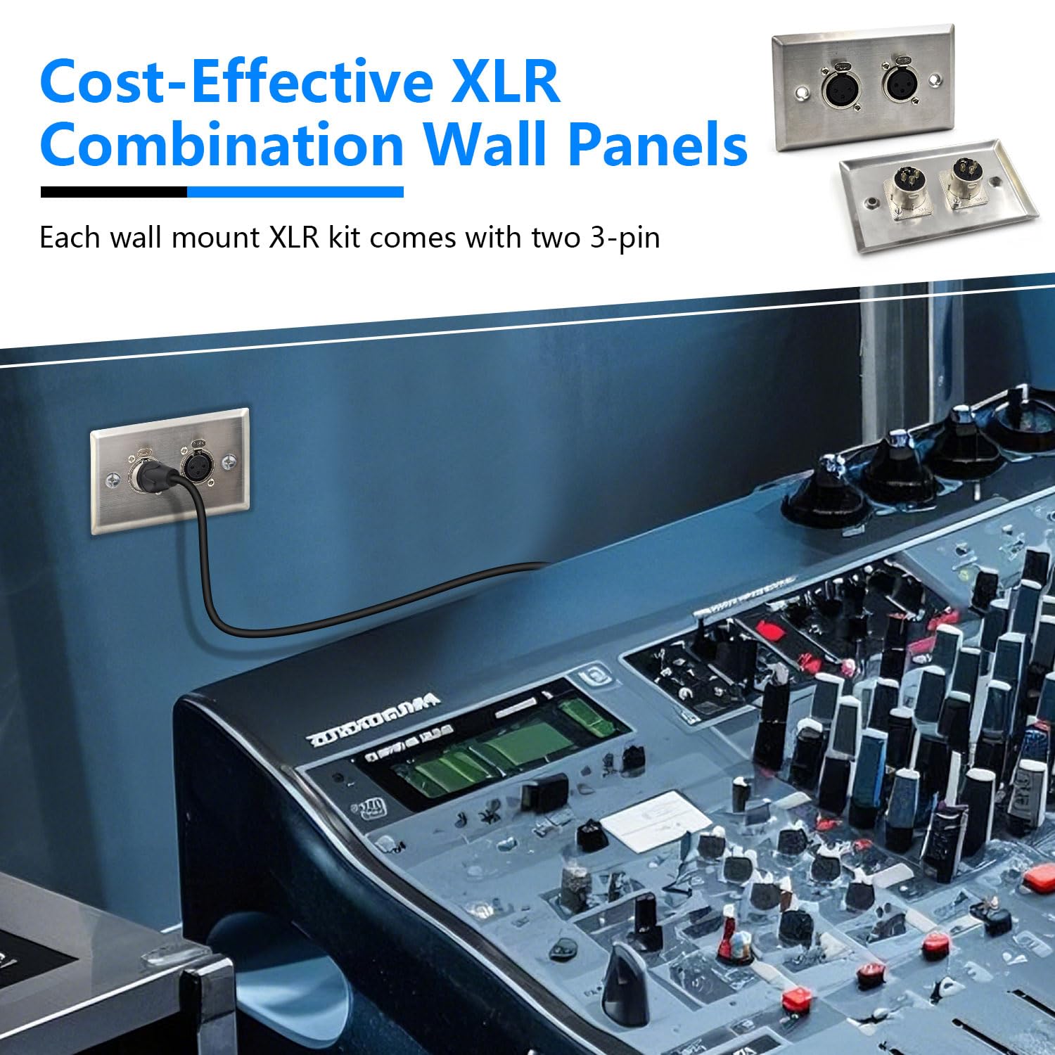 Dual XLR Female Wall Plates (2 Pack) - Stainless Steel, XLR Female Connectors, Compatible with Microphone, Mixer, Speaker