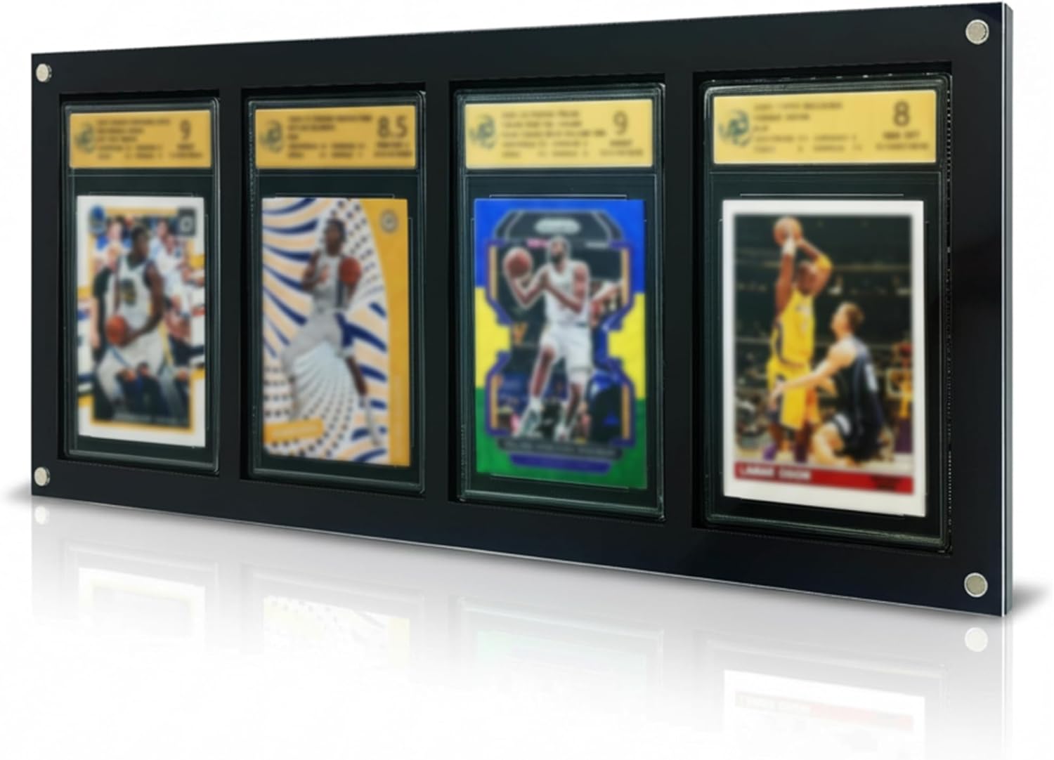 Acrylic Graded Card Display Frame for Collection - 4-Slot PSA Slab Display Case - Wall Mount & Desktop Holder Compatible with Pokemon & Sports Cards - Black & Clear (1 Pack)