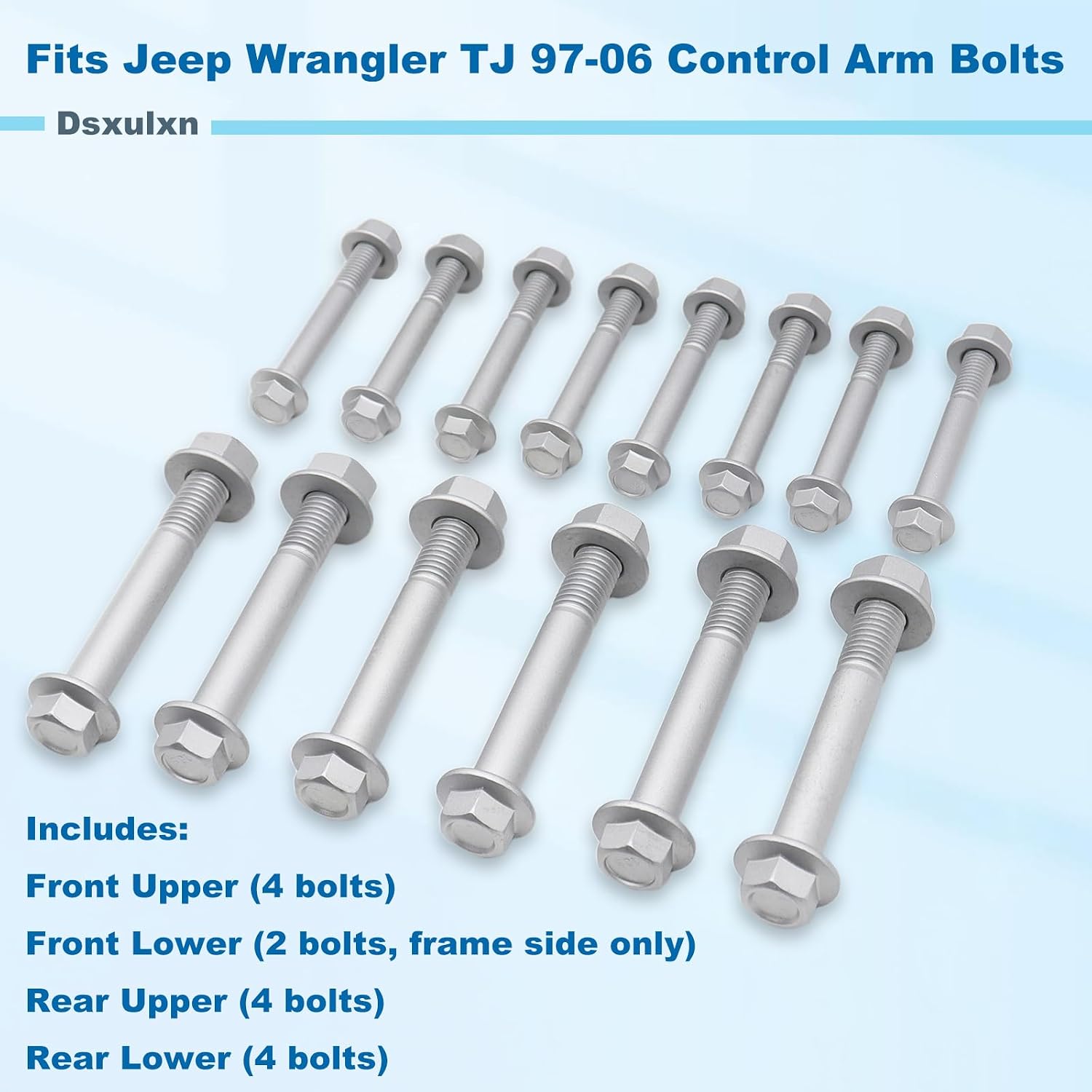 10.9 Class Front Rear Upper Lower Control Arm Bolt Kit Compatible with 1997-2006 Jeep Wrangler TJ