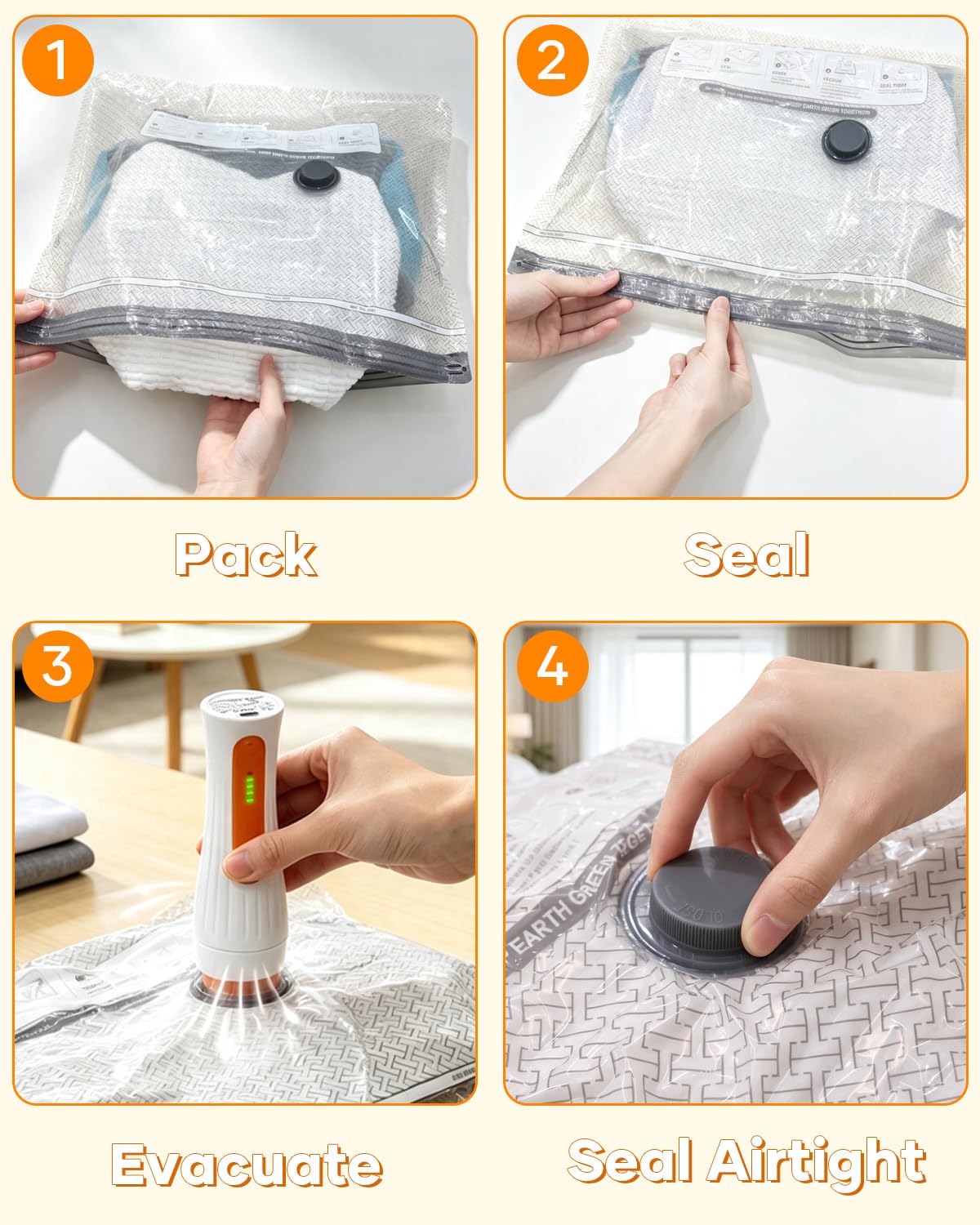 Bolsas de Vacío para Viaje con Bomba Eléctrica, Paquete de 15