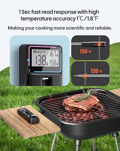 Miniatura 4 de Termómetro inalámbrico Bluetooth de carne para ahumador, sonda de carne ultrafina, termómetro inalámbrico Fitflavor para parrilla, barbacoa, horno,