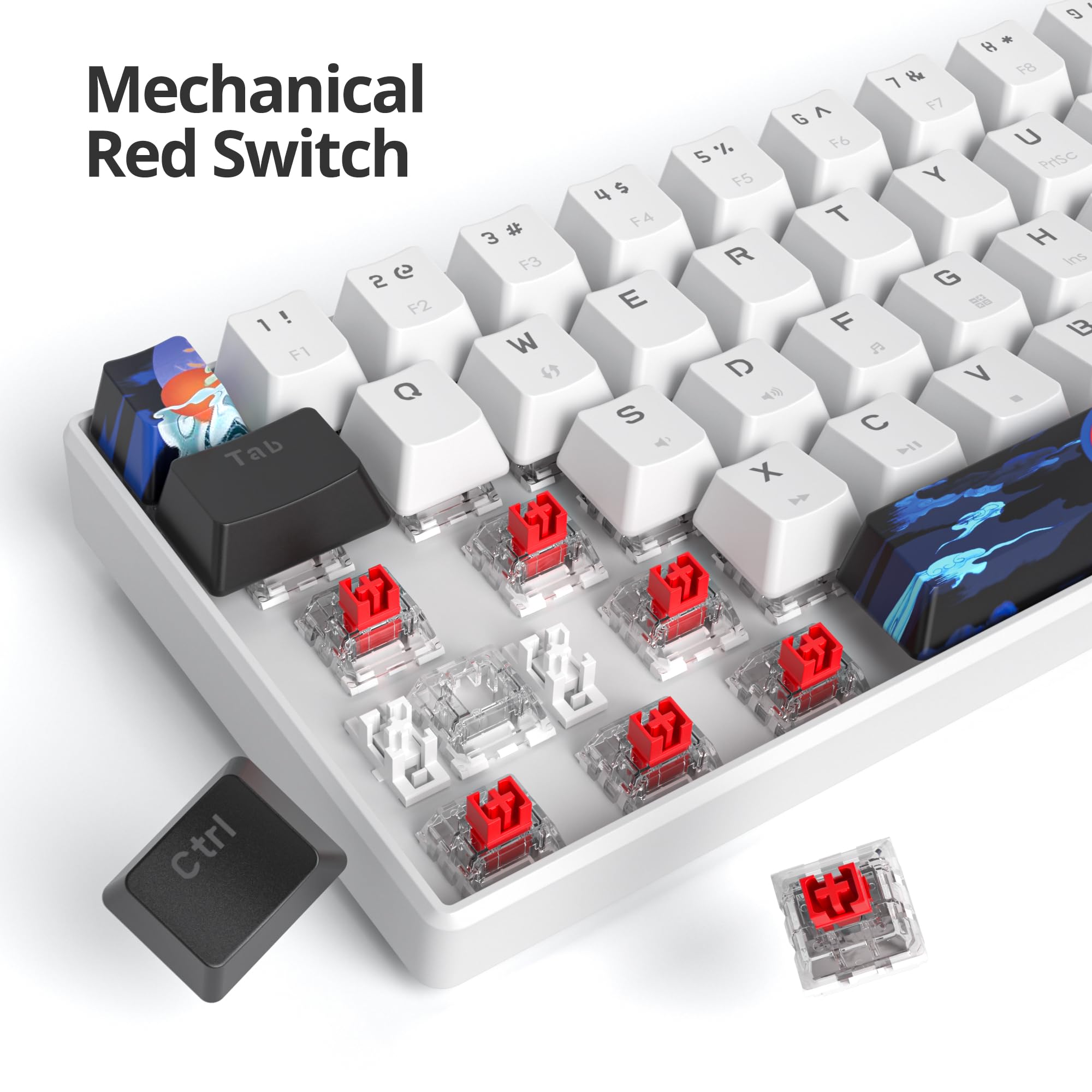Fogruaden Tastiera meccanica da gioco al 60%, 61 tasti, retroilluminazione singola, compatta al 60%, tastiera cablata per PC Win/Mac, facile da trasportare in viaggio (61Dan-RedSwitch-bianco)