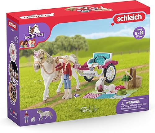 Miniatura 9 de Schleich Horse Club - Juego de 32 piezas de picnic para caballos y carruajes, con pony, perro de juguete, figura de acción y más, juego interactivo
