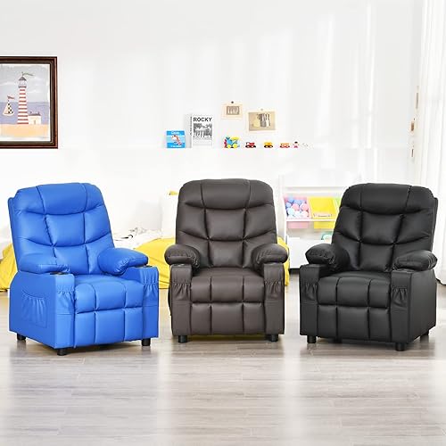 Miniatura 17 de GLACER Silla reclinable para niños con portavasos y bolsillos laterales, reclinable para niños con respaldo cómodo, reposabrazos y reposapiés,