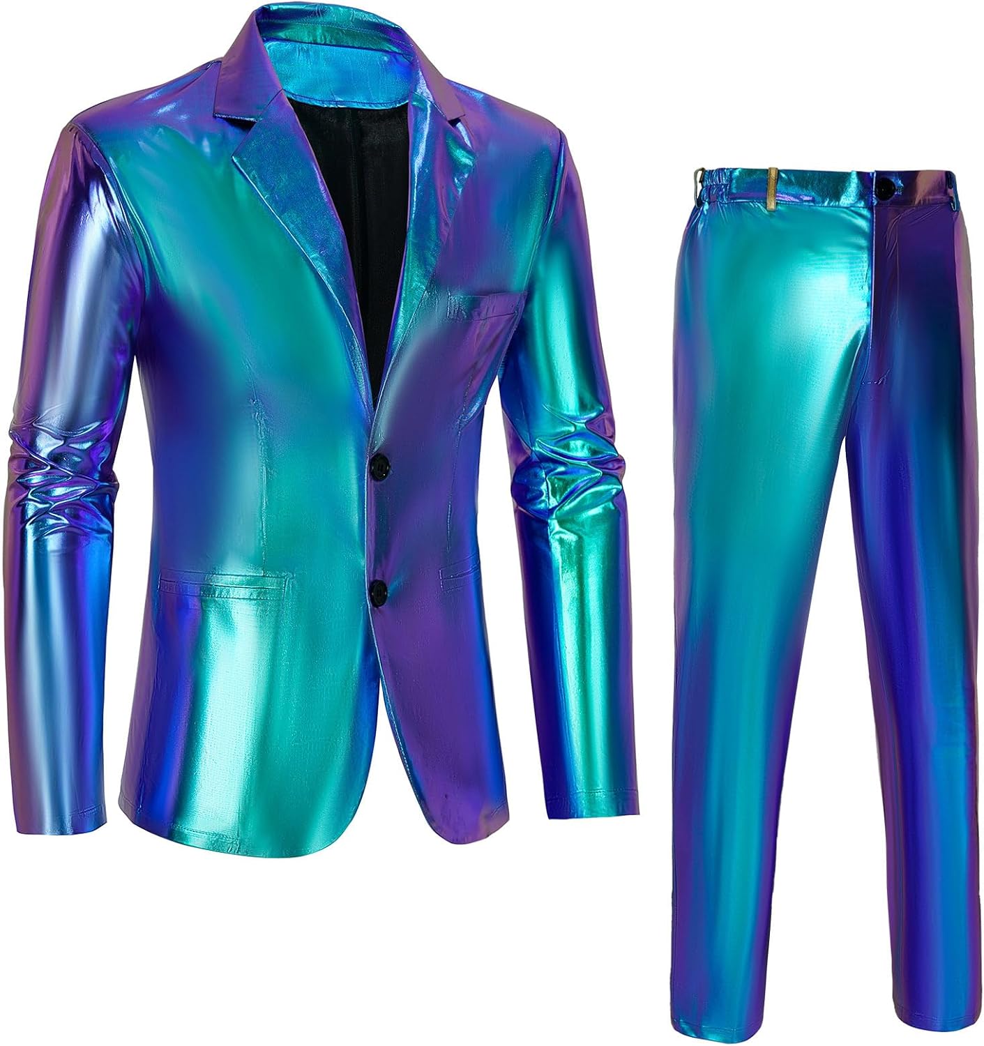 Mens 70s Disco Outfits Set Shiny Sequin Suit and Pants Halloween Costume - Image 2