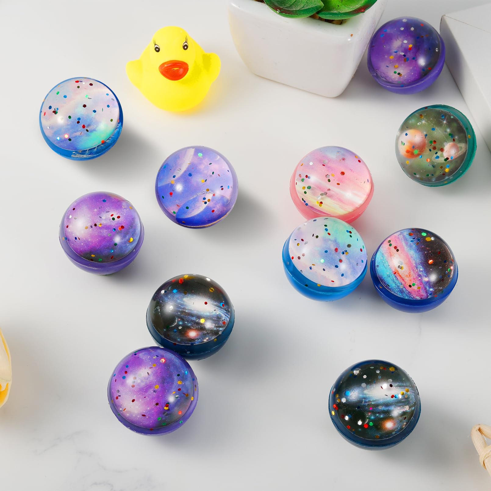 30 Stück Bunte Gummi-Hüpfbälle, 32 Mm, Mit Planeten-Design - Für Partys, Geschenke Oder Stressabbau