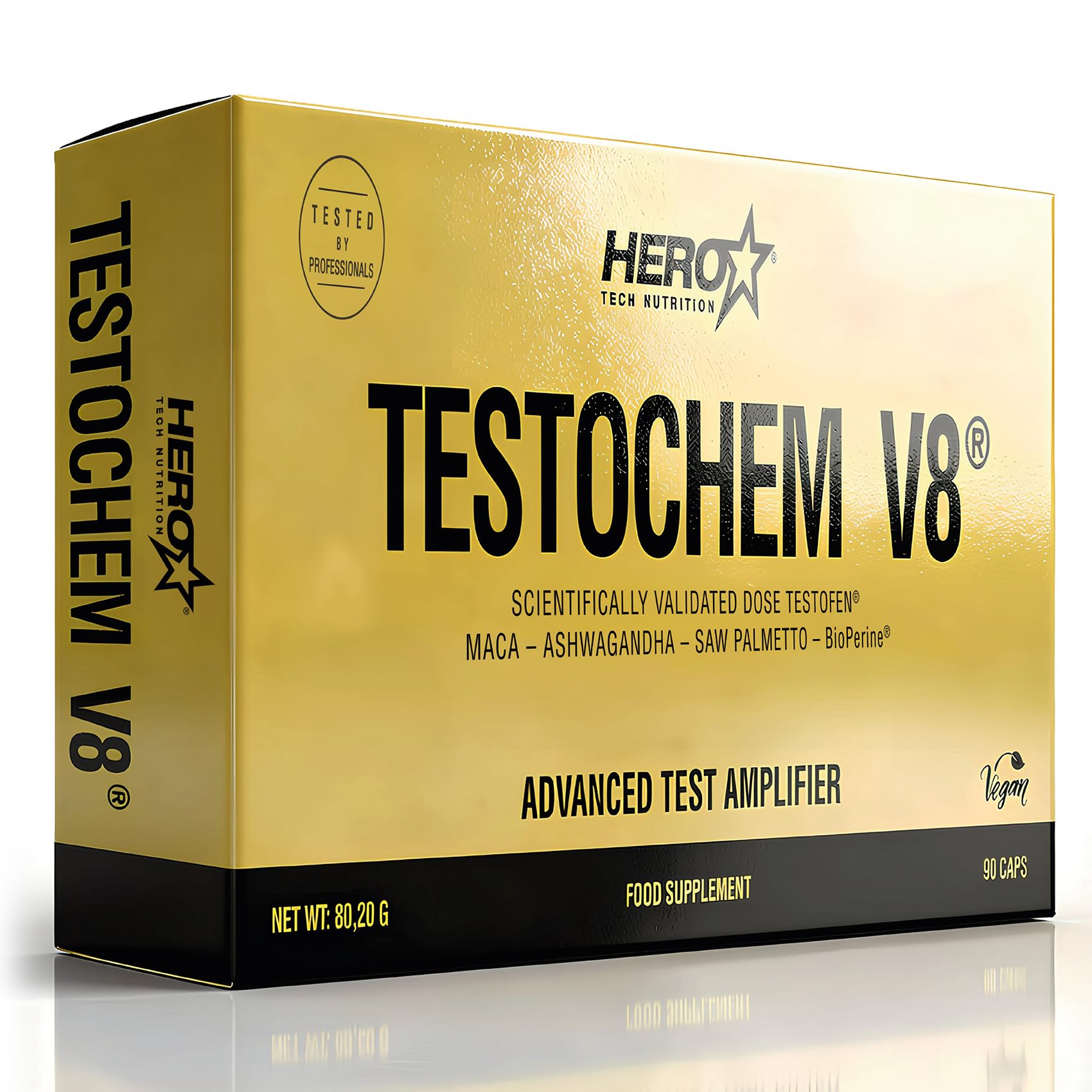 HERO TECH | TESTOCHEM V8 90 Cáps. | Aumentador de testosterona | Aumento de fuerza y energía | Ingredientes 100% naturales