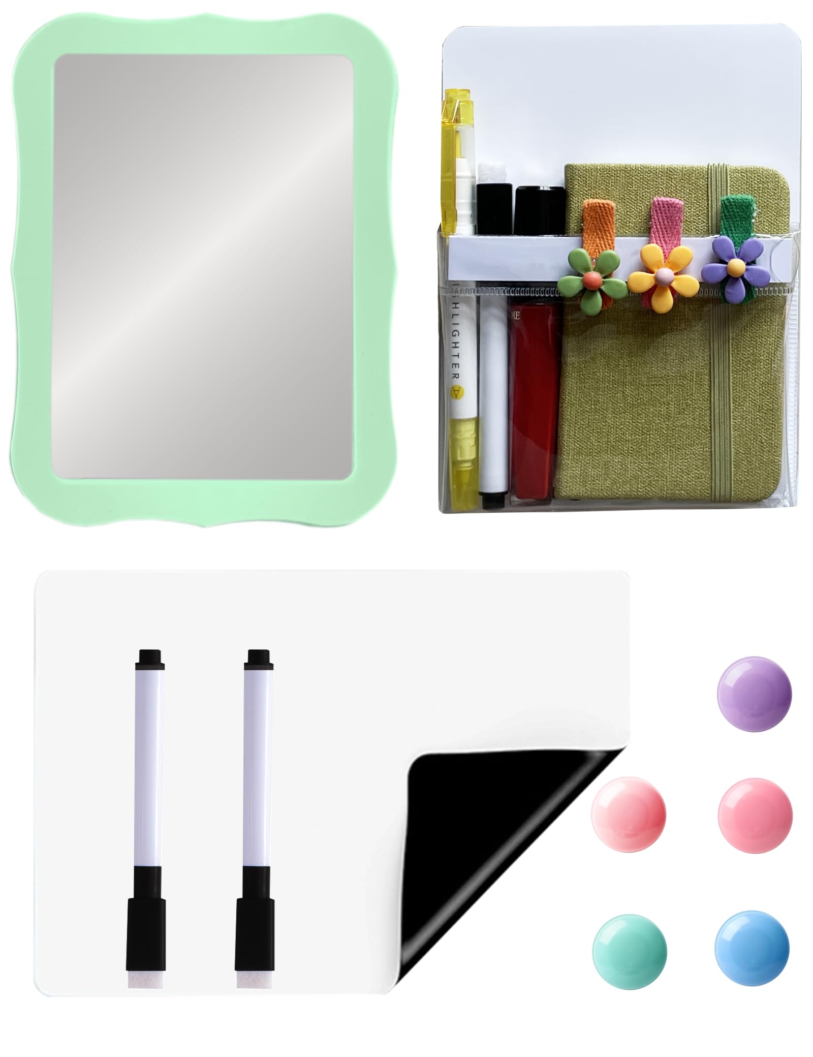 Locker Accessories Kit for Girls, Back to School Essentials 14 Pieces Supplies, Locker Organizer Stuff for School Office Work, Includes Magnetic Mirror, Dry Erase Board, Pen Holder and More, Green