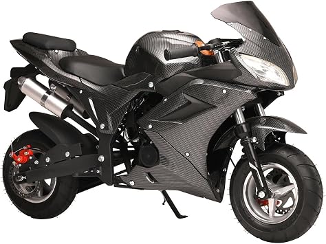 49cc 4-Stroke Pocket Rocket Motorcycle,Max Speed 25MPH Mini Motorcycle, Gas Pocket Motorbike with 440LBS Loading Capacity,Front Rear Disc Brakes, Dual Headlights Black