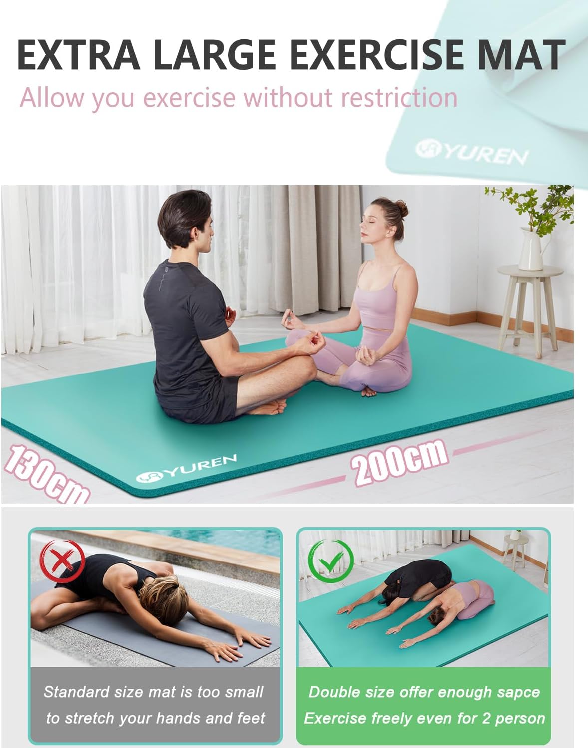 Yoga Mat 1/2 Inch Thick Large Exercise Mat 78"x 51" Extra Wide Workout Mats for Home Gym, Non-Slip Gym Floor Mat Soft Comfortable with Carrying Yoga Bag - Light blue