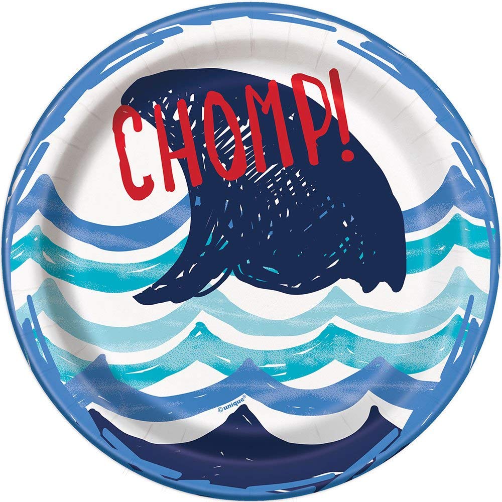 UniqueParty 72534-18cm Shark Party Paper Plates, Pack of 8