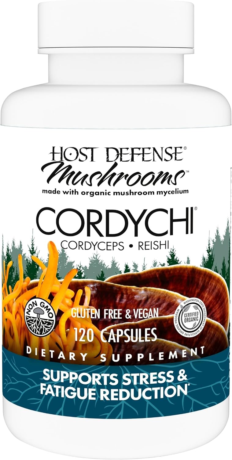Host Defense CordyChi Capsules - Energy & Immune Support Supplement - Cordyceps & Reishi Mushroom Supplement for Relaxation & Respiratory Support - Aids Against Tiredness - 120 Capsules