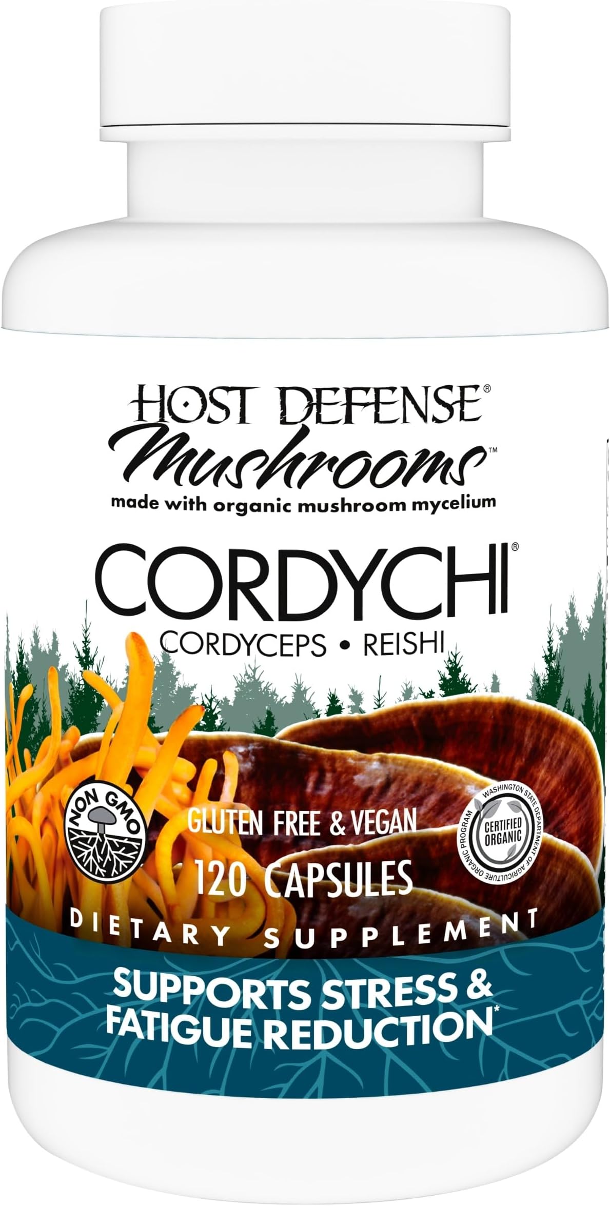 Host Defense CordyChi Capsules - Energy & Immune Support Supplement - Cordyceps & Reishi Mushroom Supplement for Relaxation & Respiratory Support - Aids Against Tiredness - 120 Capsules (60 Servings)*