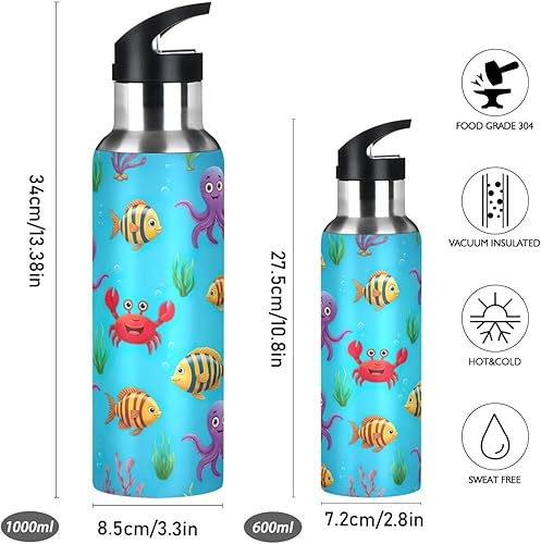 Miniatura 2 de Cute Colorful Cartoon Fish Stainless Steel Vacuum Insulated Water Bottle 32 Oz Leakproof Water Bottles, BPA-Free Sports Water Bottle