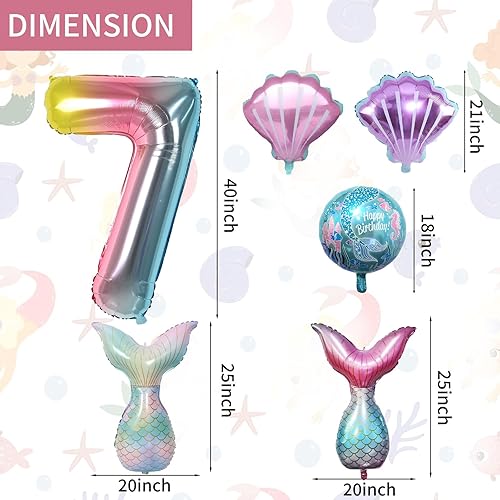 Miniatura 2 de Decoraciones de cumpleaños de 7 sirena, decoración de fiesta de sirena, kit de globos de sirena, globo de mar, globos de aluminio de sirena, globos