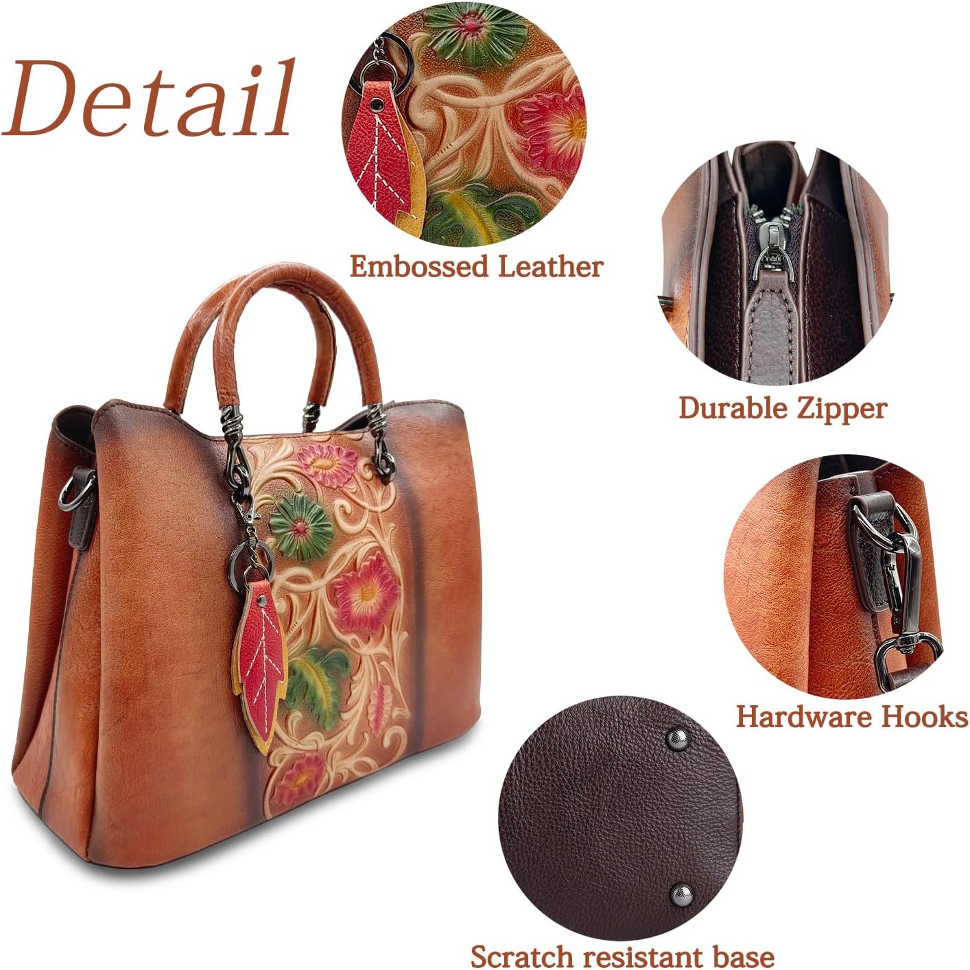 Genuine Leather Vintage Bag & Wallet Set for Women - Cowhide Crossbody Purse with RFID Blocking Wallet, Flower Embossed Retro Gift Combo - Image 5