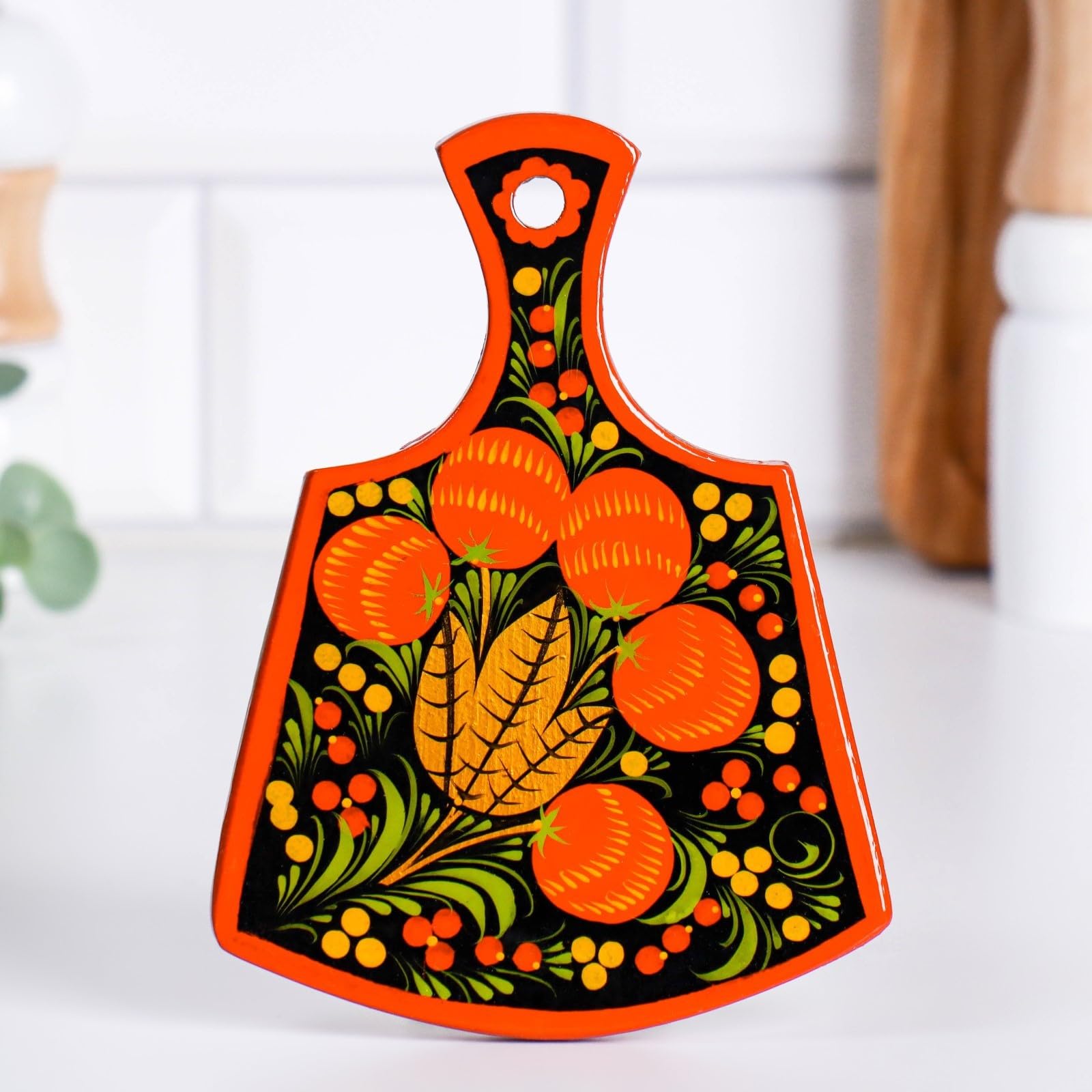 Decorative Cutting Board "Limonnitsa," Hand-Painted Khokhloma Design, Multicolored, Traditional Russian Folk Art, Unique Artistic Kitchen Utensil, 6.8 Inch
