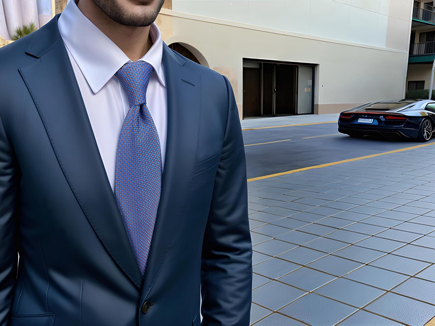 S&W SHLAX&WING Blue Orange Necktie for Men Geometric Patterned Elegant Business Formal XL Satin - Image 2