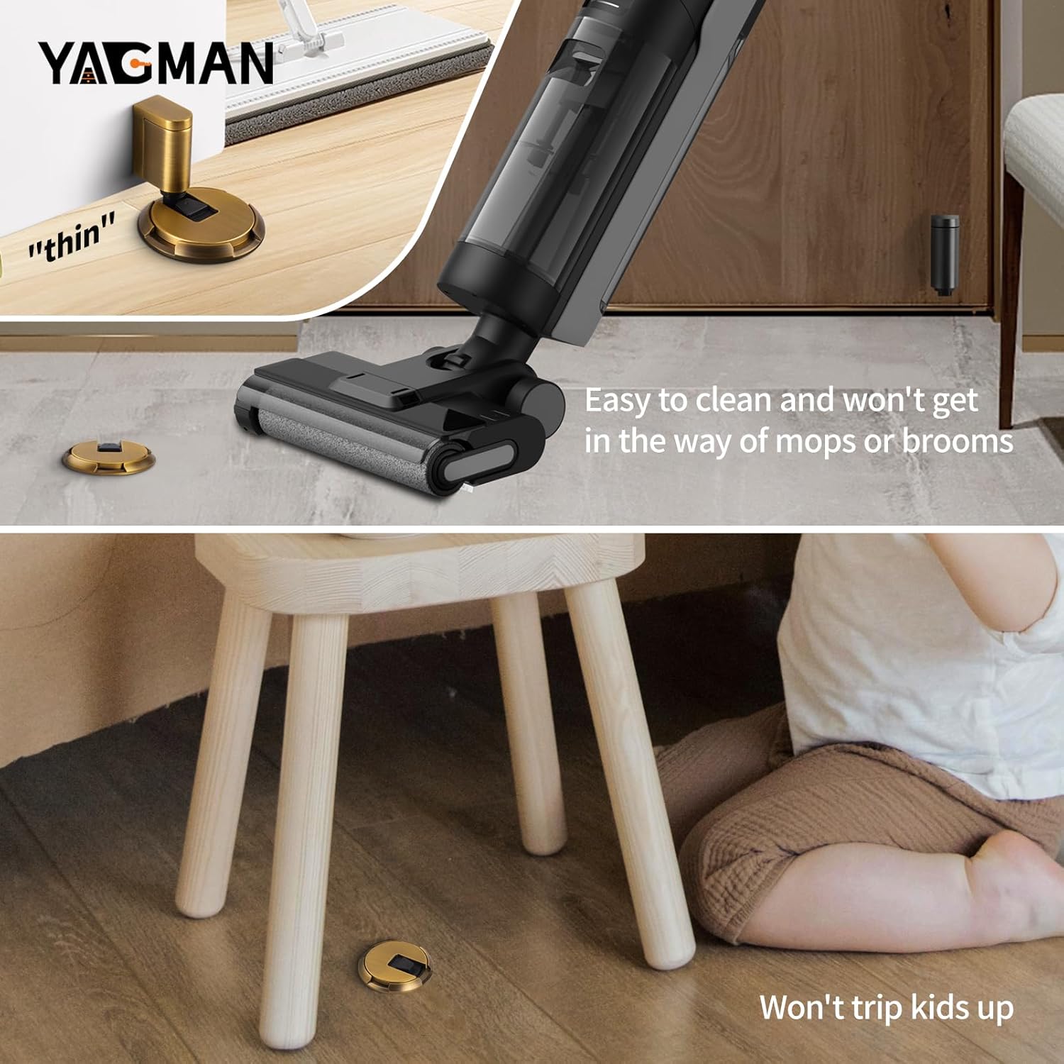 2 Pack Windproof Door Stoppers Adjustable Bottom of Door Holder No Drilling Heavy Duty Mechanical Floor Door Stop with Screws and Adhesive Antique Brass 87006-AB-2