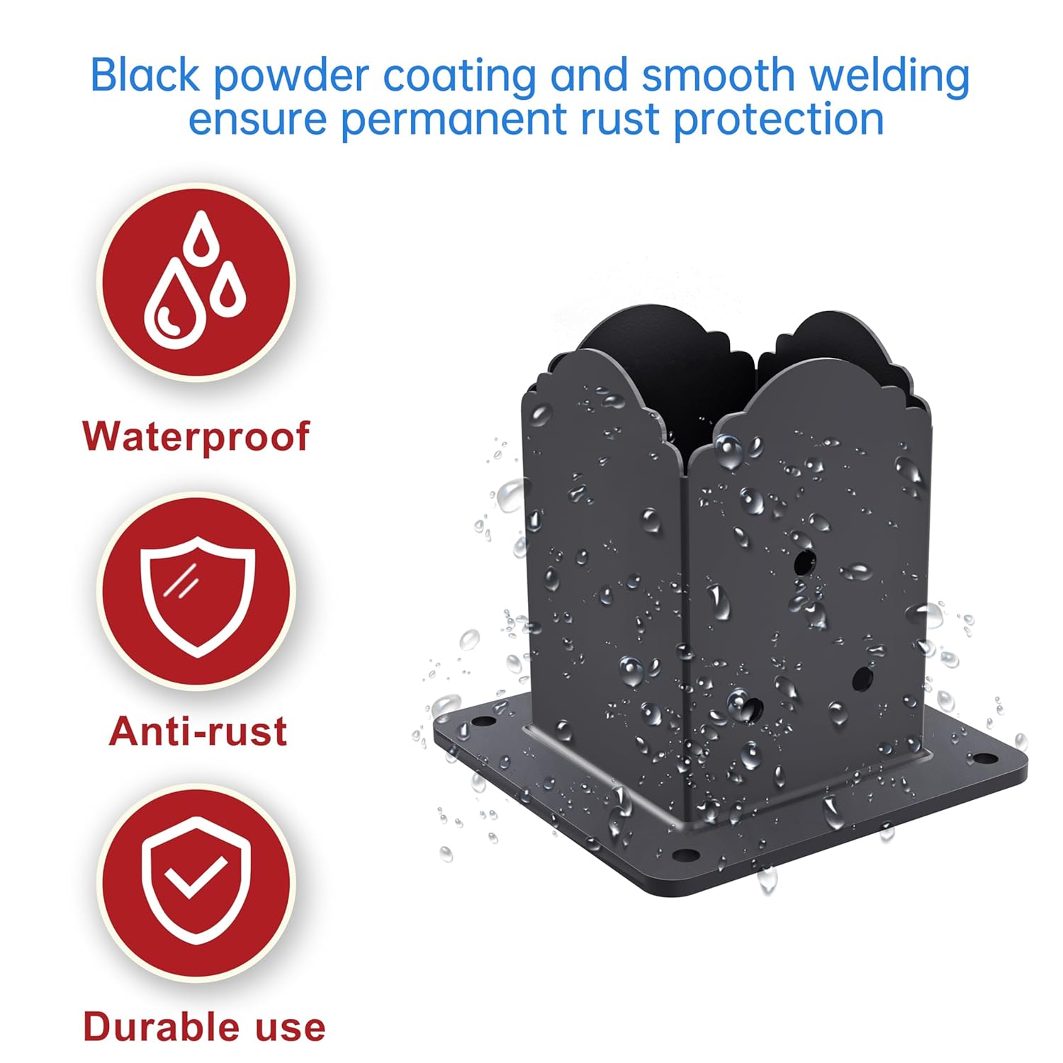 4x4 Post Base(４-Pack), Heavy-Duty Post Bracket (3.6 x 3.6 Inch Inner Size), Decorative Powder-Coated Wood Post Anchors for Pergolas, Fences, Decks, Come with Wood Screws and Concrete Anchors
