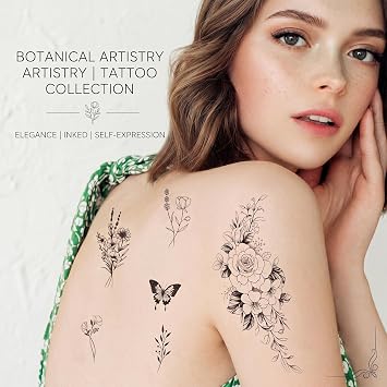 8 Sheets Floral Temporary Tattoos for Women, Flower Butterfly for Body Leg