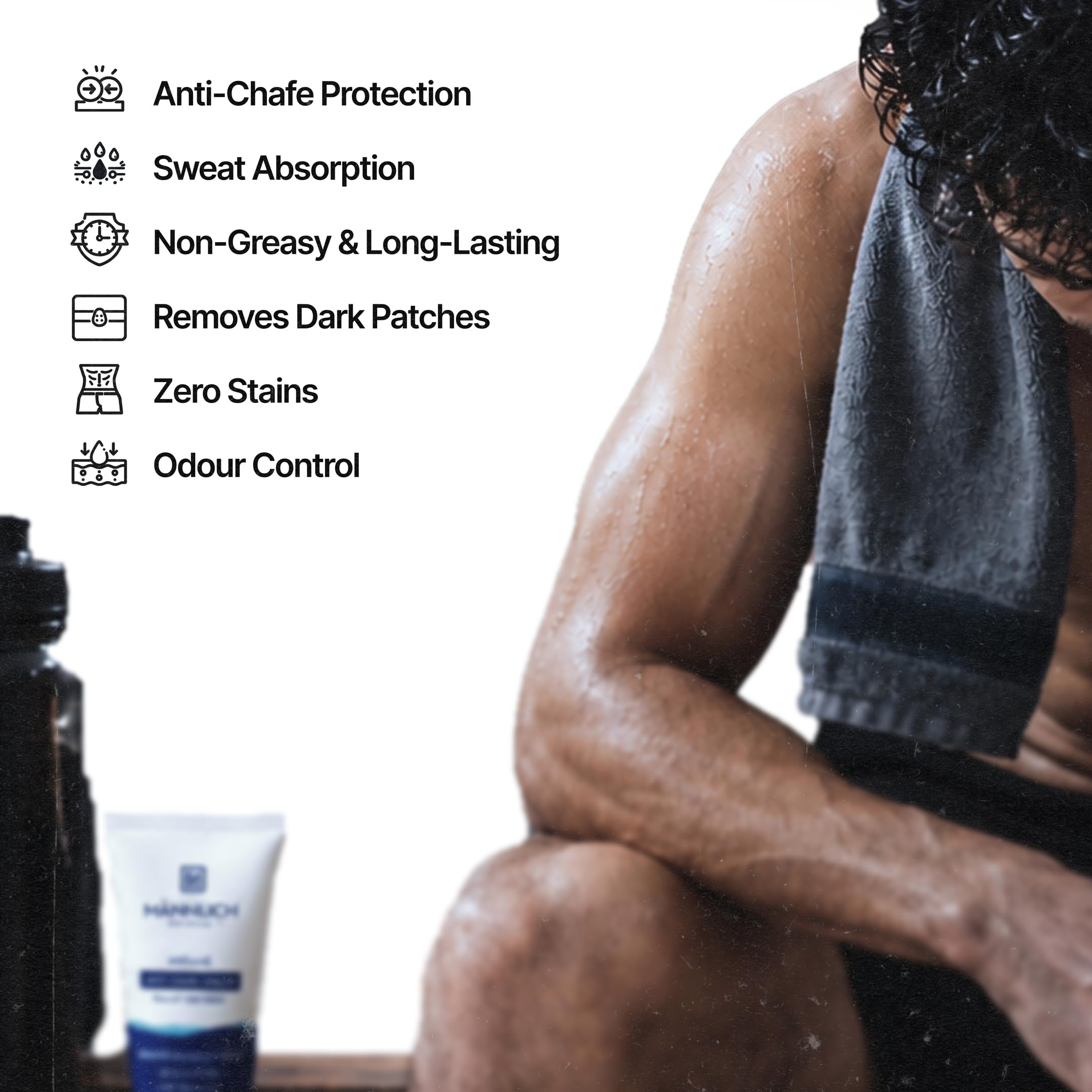 Mannlich Anti Chafing Cream for Men, Anti-Rash Cream for Intimate Areas, Reduces Inner Thigh Rashes from Sports and Fitness Activities, Prevents from Sweat, Odor, Irritation & Rashes | Dermatologically Tested | 50ml (Pack of 2) 2