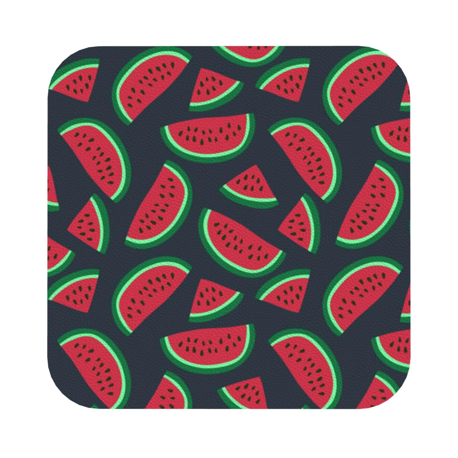 Red watermelon PU Leather Coasters Set of 6 Square Drink Coasters