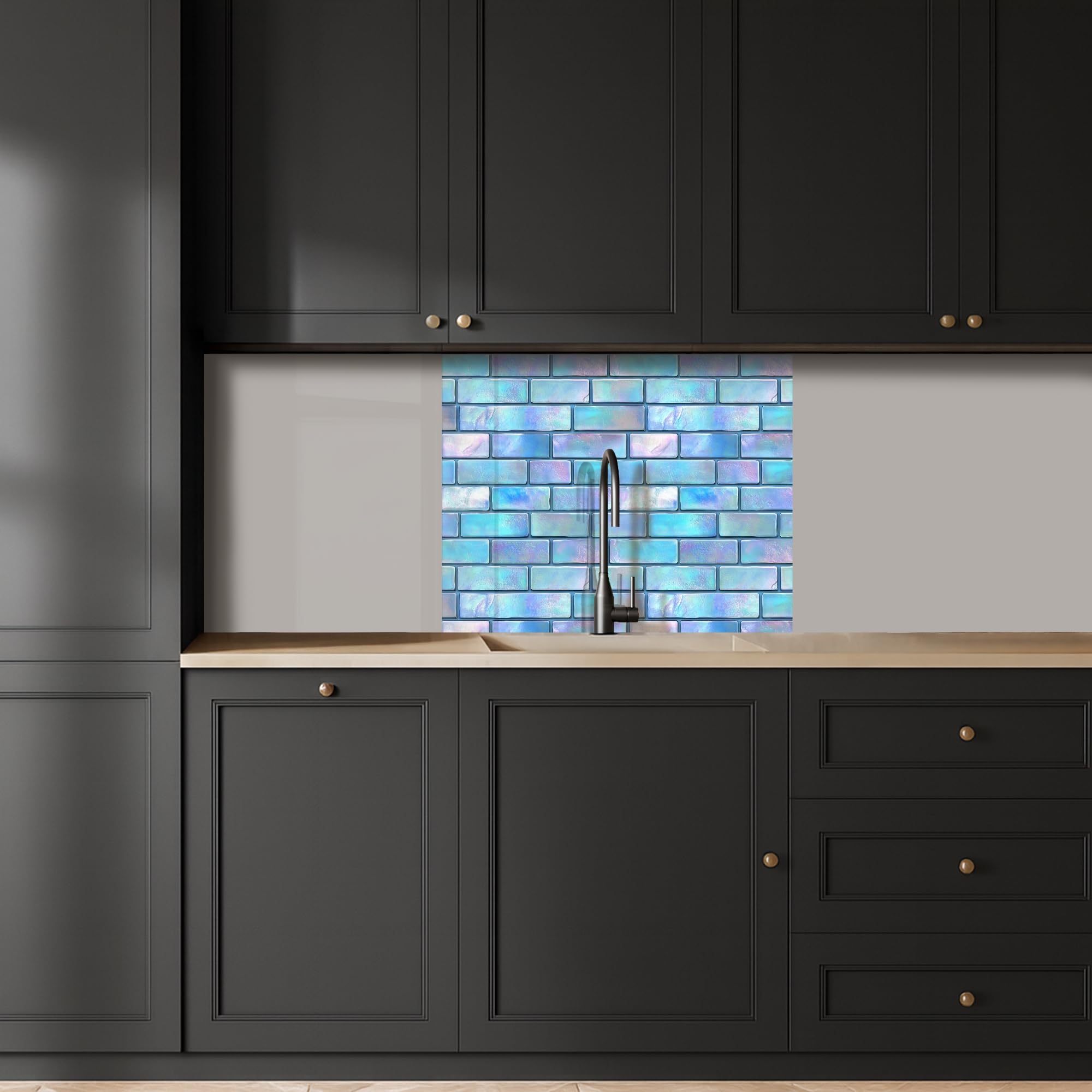 KitchenYeah© Paraschizzi Cucina Adesivo 80x100 cm Pannello Parete Paraspruzzi Rivestimento Blu - Lucido