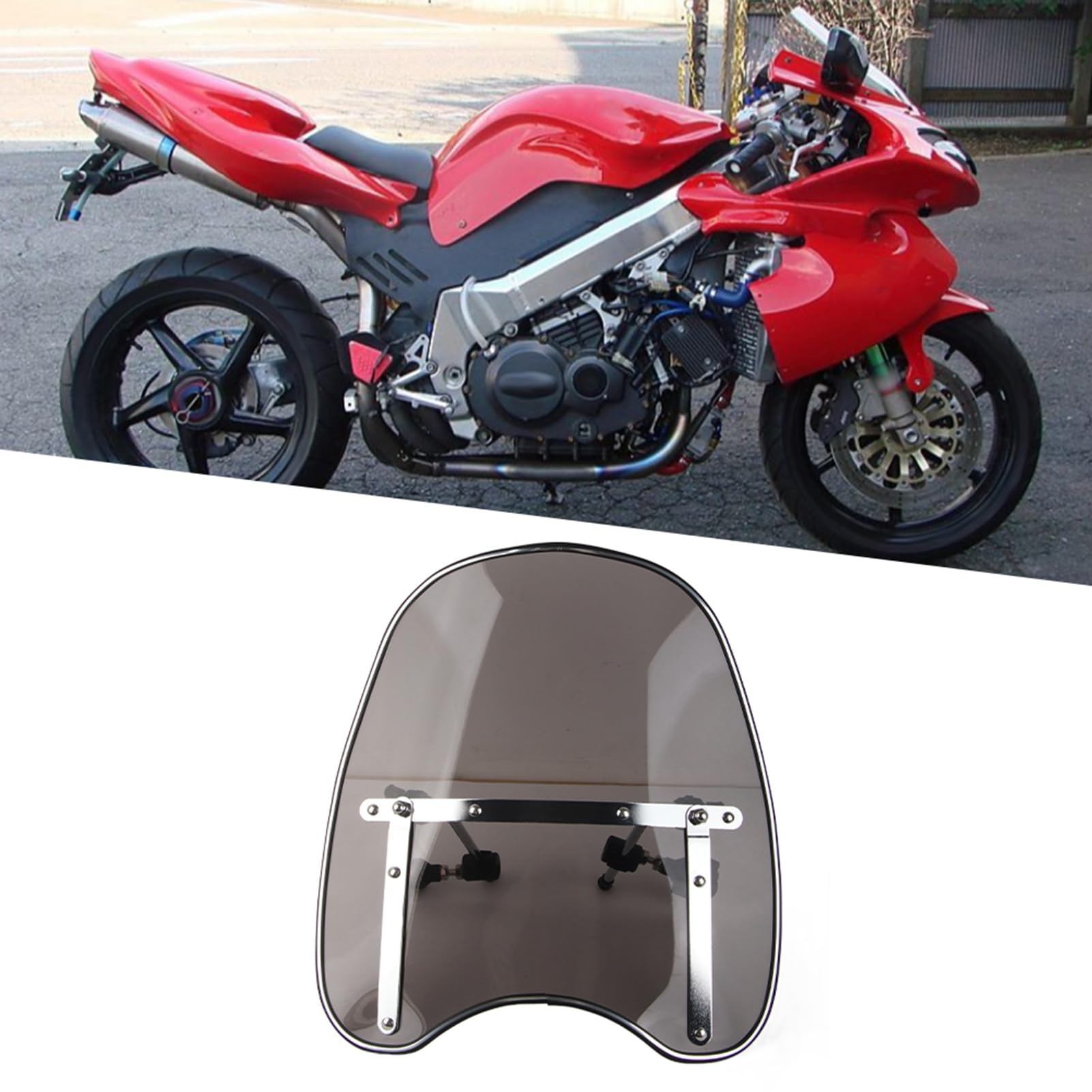 Parabrisas Universal para Moto Soporte Ajustable 360° Compatible con Manillares de 22‑25 mm Protección Antideslumbrante y Diseño Estilizado en Material ABS Duradero para Conducción Segura