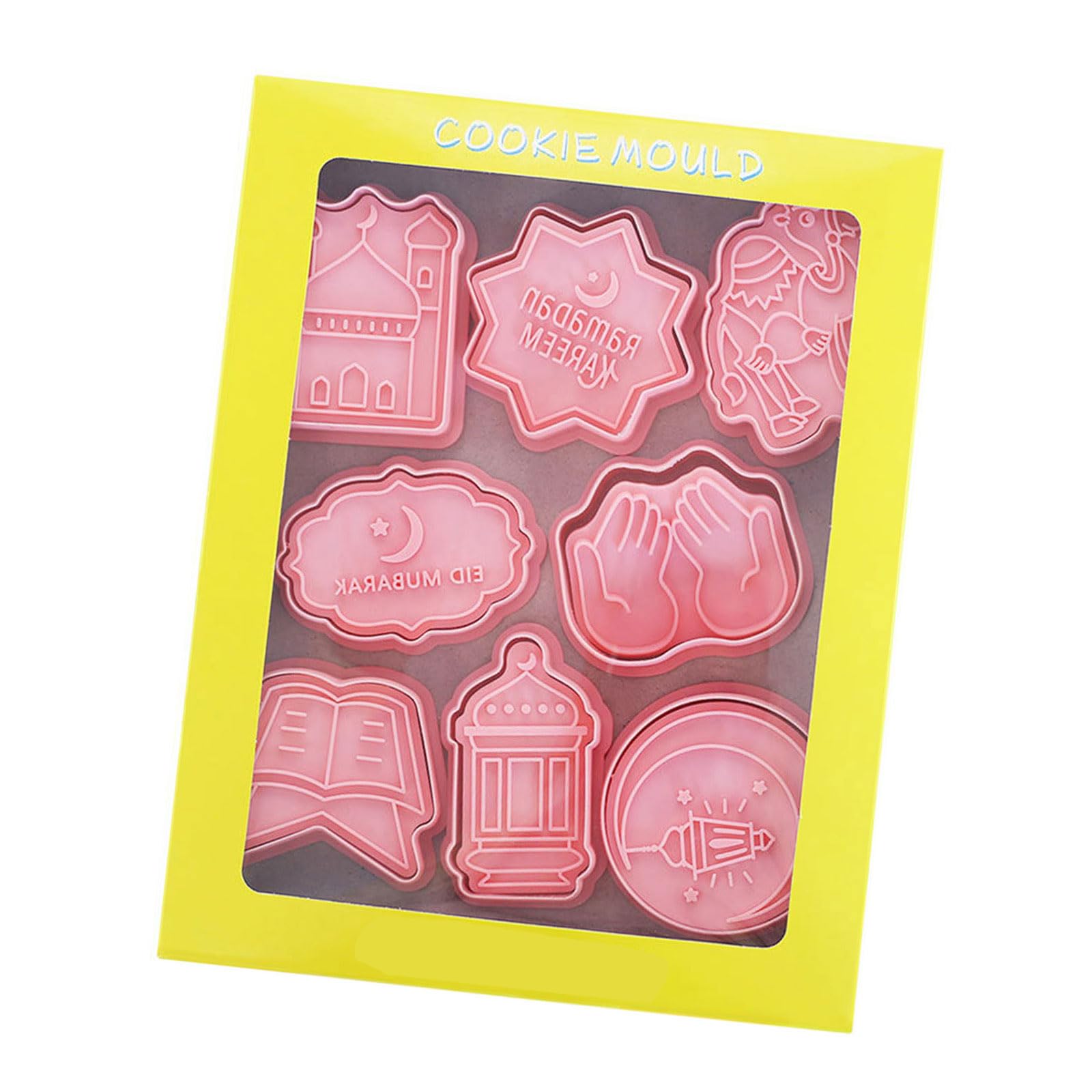 yanwuwa 8Piece Fondant Cookie Stamp Set Delicate Eid Themed Fondant Cookie Molds Biscuits Molds for Festival Baking Eid Stamp