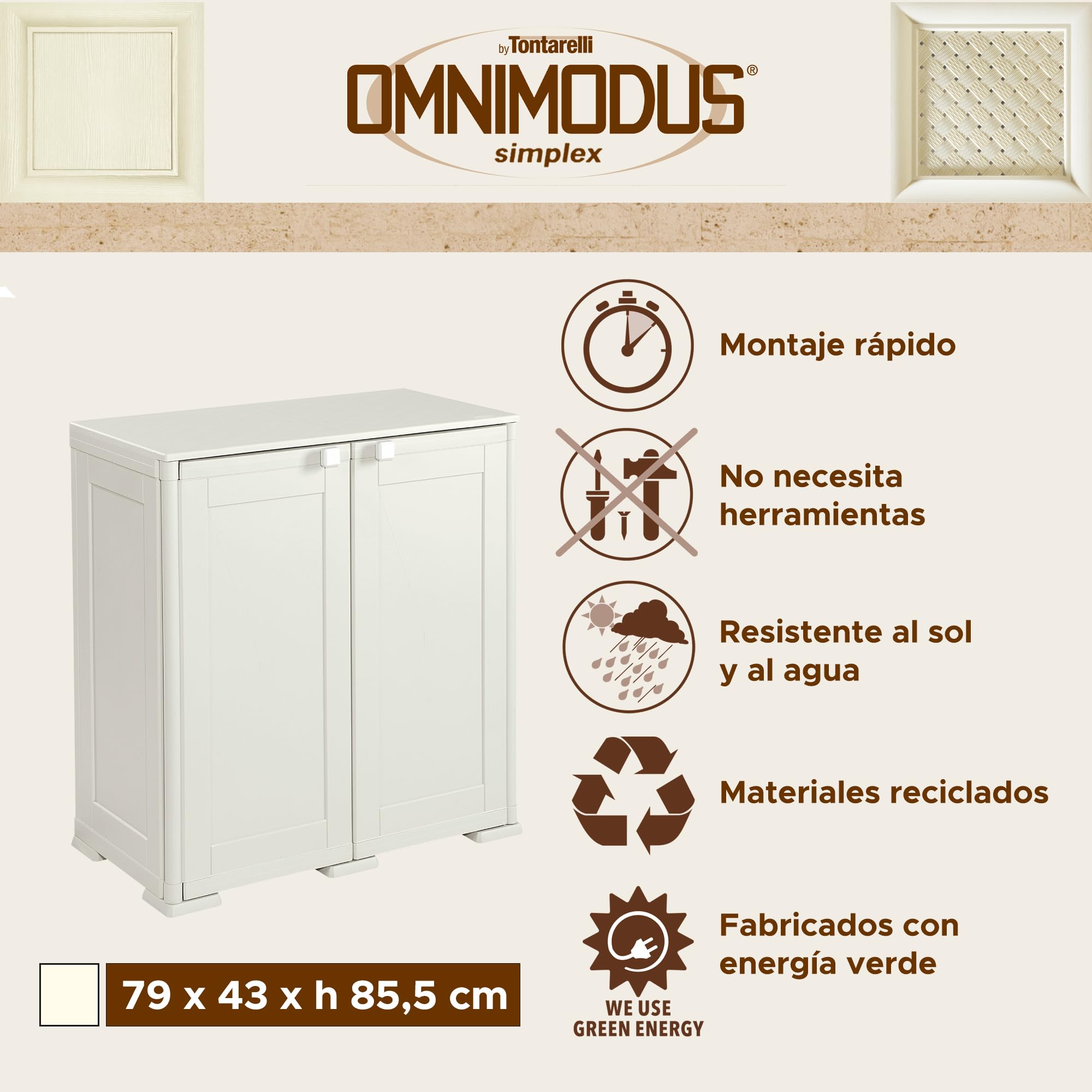 Tontarelli S.p.A. Armadio SIMPLEX Basso+1 RIPIANO Largo Mobile Contenitore, Panna, 79X43XH85.5CM