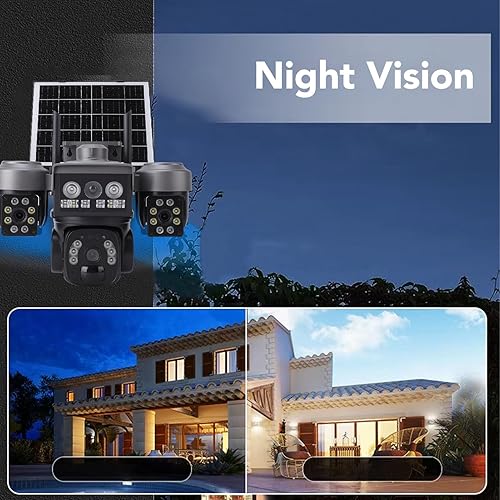 Miniatura 8 de ciciglow Cámara de seguridad PTZ de triple lente, cámara inalámbrica 4G para exteriores, vista de 360 grados, detección de movimiento PIR, batería