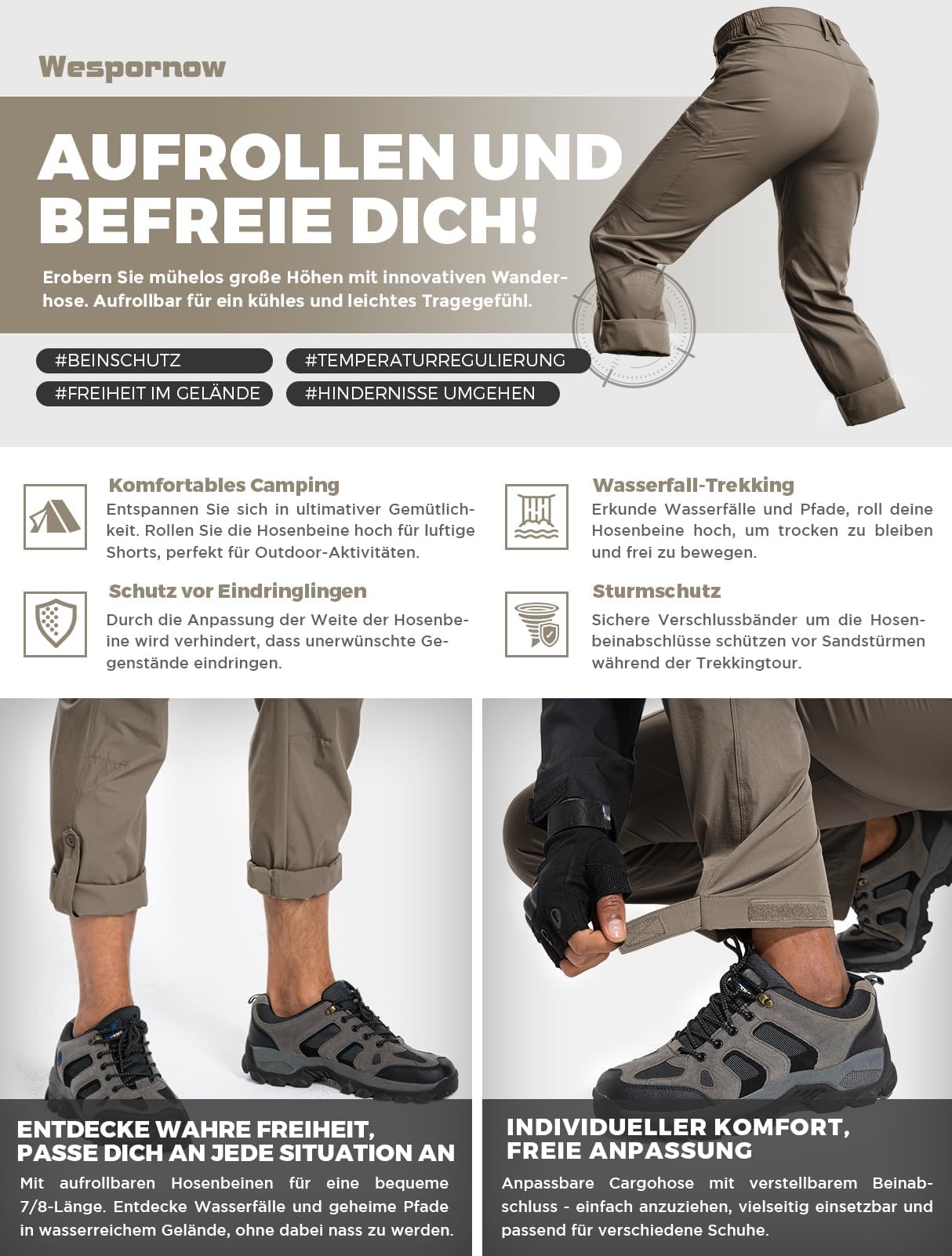 Wespornow Pantaloni da Escursionismo-Pantaloni da Esterno per Uomo-Impermeabili-Traspiranti-Estivi-Tattici Elasticizzati Pantaloni Funzionali Larghi con 5 Tasche