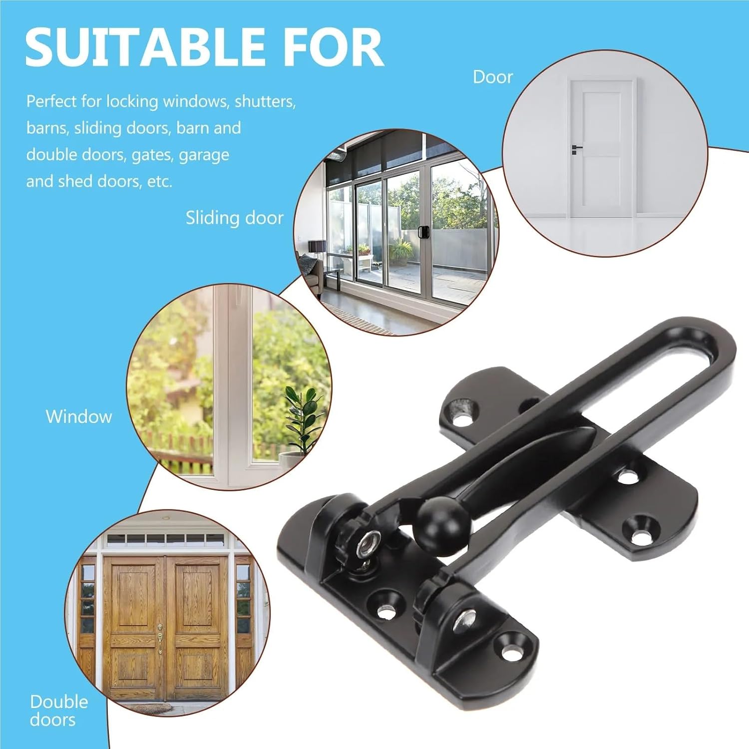 Swing Bar Door Lock 6Pcs Zinc Alloy Door Locks Swing Bar Guard Front Doors French Hinges Stoppers Enduring Anti Intrusion Latch for Home Hotel Apartment