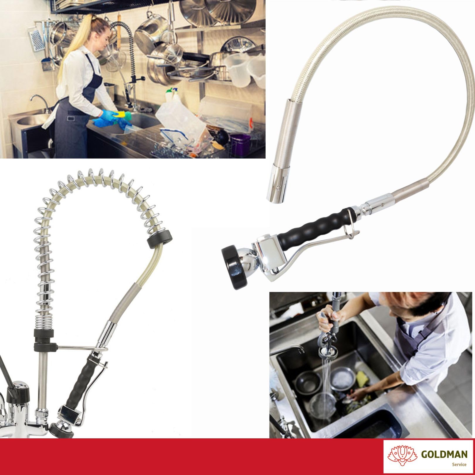 GOLDMAN SERVICE | Kit Grifo Extensible Rociador Spray Ducha | Manguera Flexible Acero Inoxidable Reforzada para Cocina Industrial Hostelería
