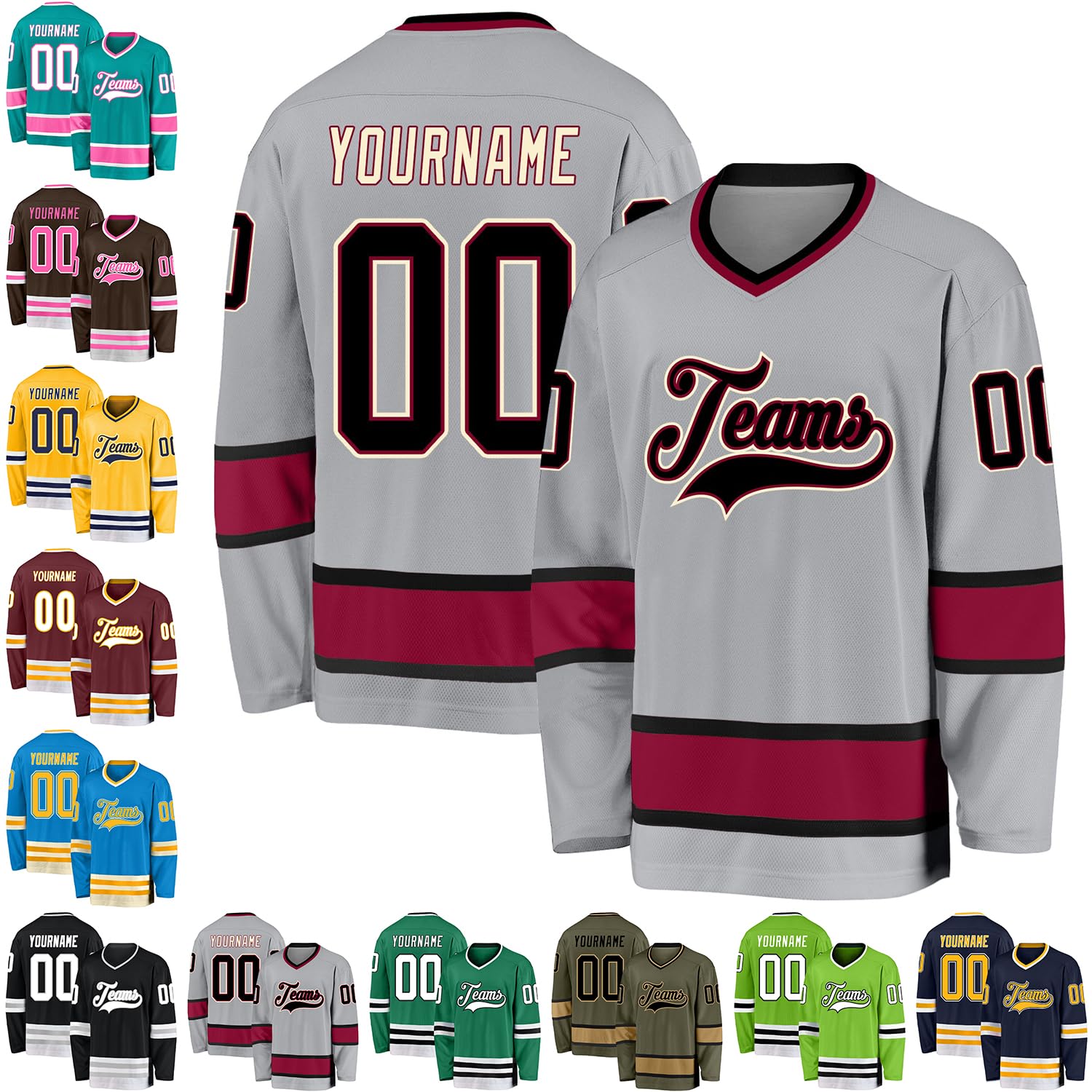 Custom Black White-Gray Hockey Jersey Personalized Sports Hockey Jersey for Men Women Youth