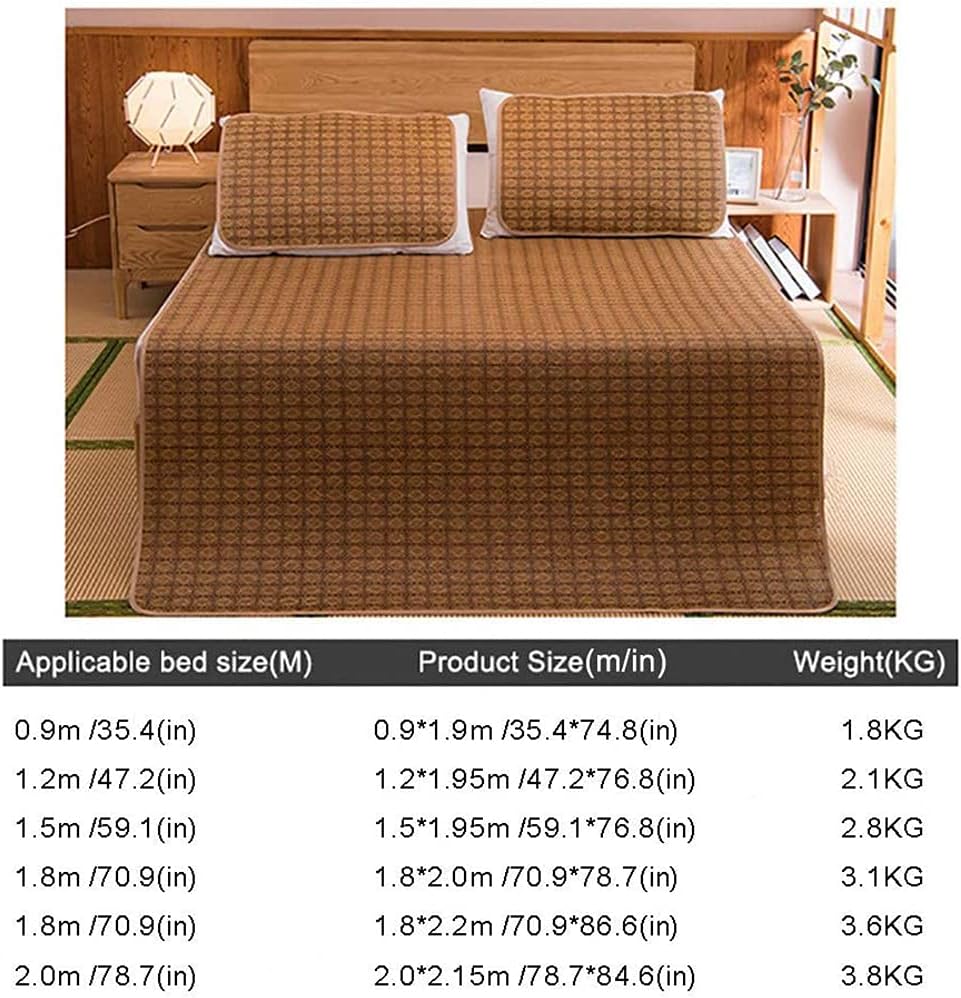 Bamboo Mat Bed/Summer Cooling Sleeping Pad/Rattan Mattress, Summer Bedding for Home School Dormitory Double Bed Student (Brown 1.8 x 2 m)