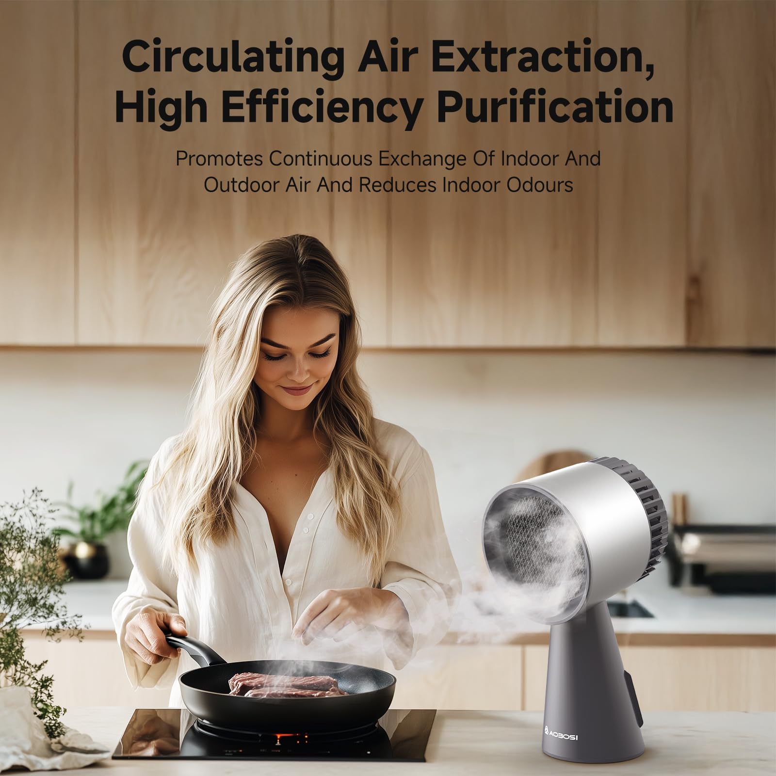AAOBOSI Desktop Cooker Hood, Mini Household Extractor Fan Kitchen with 3 Wind Speed, Removable and Washable Filter, Large Oil Collection Cup, Portable Extractor Hood for Kitchen,RV,Hot Pot,BBQ — view 4