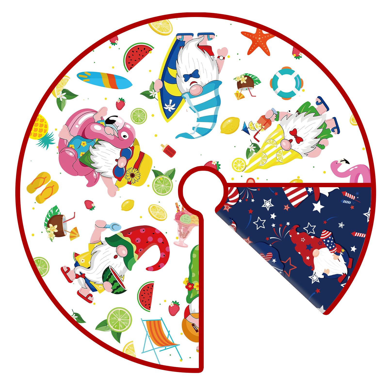 Reversible Summer Tree Skirt Independence Day 36 Inch Summer 4th of July Double Sided Print Mat Christmas Party Supplies for Home Tabletop Trees Holiday Decoration (Summer/Independence Day)