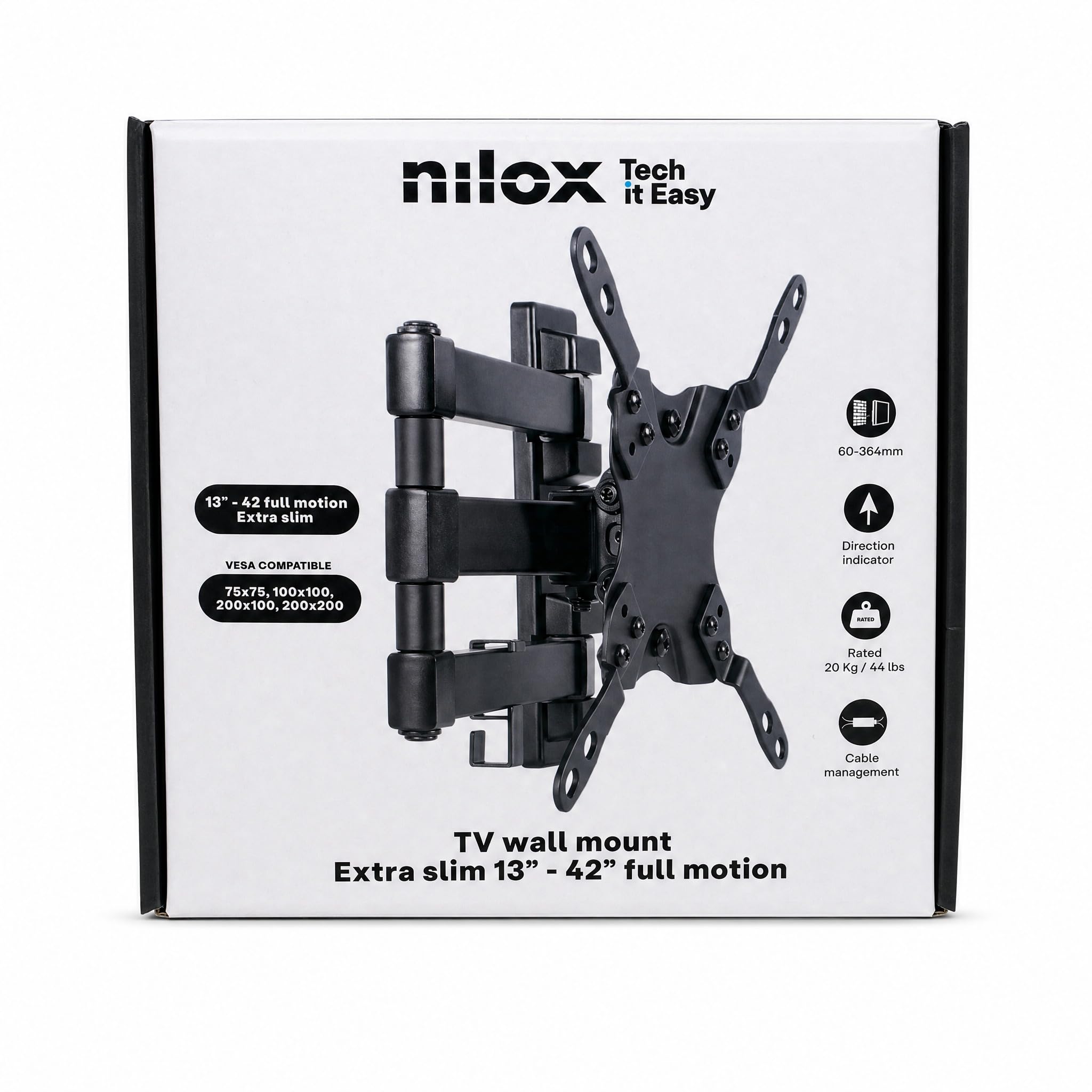 Nilox, Staffa TV da Parete Full Motion Extra Slim, Supporto TV 13-42''