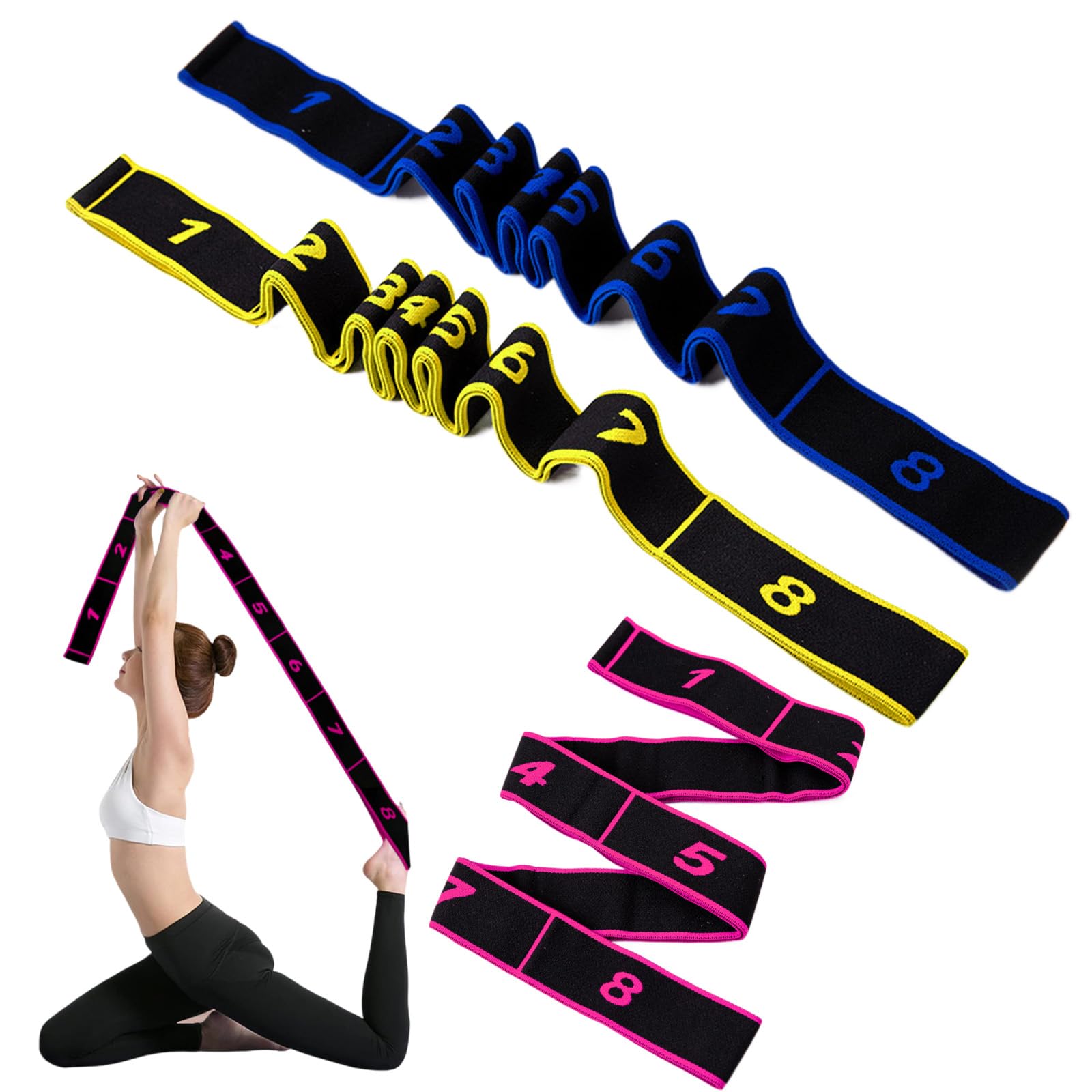 Ceinture De Yoga élastique Rouge – 90 X 4 Cm, 8 Anneaux Motifs – Sangle D’étirement Pour Fitness, Danse, Ballet