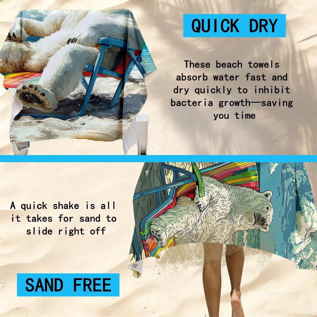 Ręcznik plażowy XXL, 100 x 200 cm, zestaw 2 szt., ręcznik do sauny, ręcznik z mikrofibry, szybkoschnący, sportowy ręcznik do studia fitness, lekki ręcznik kąpielowy, duży, bez piasku, ręcznik plażowy