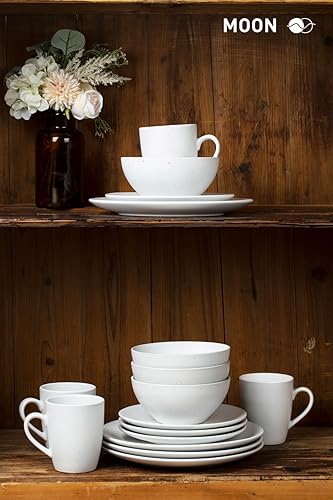 Miniatura 3 de Famiware Moon - Juego de vajilla para 4, 12 piezas de cerámica con diseño moteado, juego de platos mate, apto para microondas y lavavajillas, color