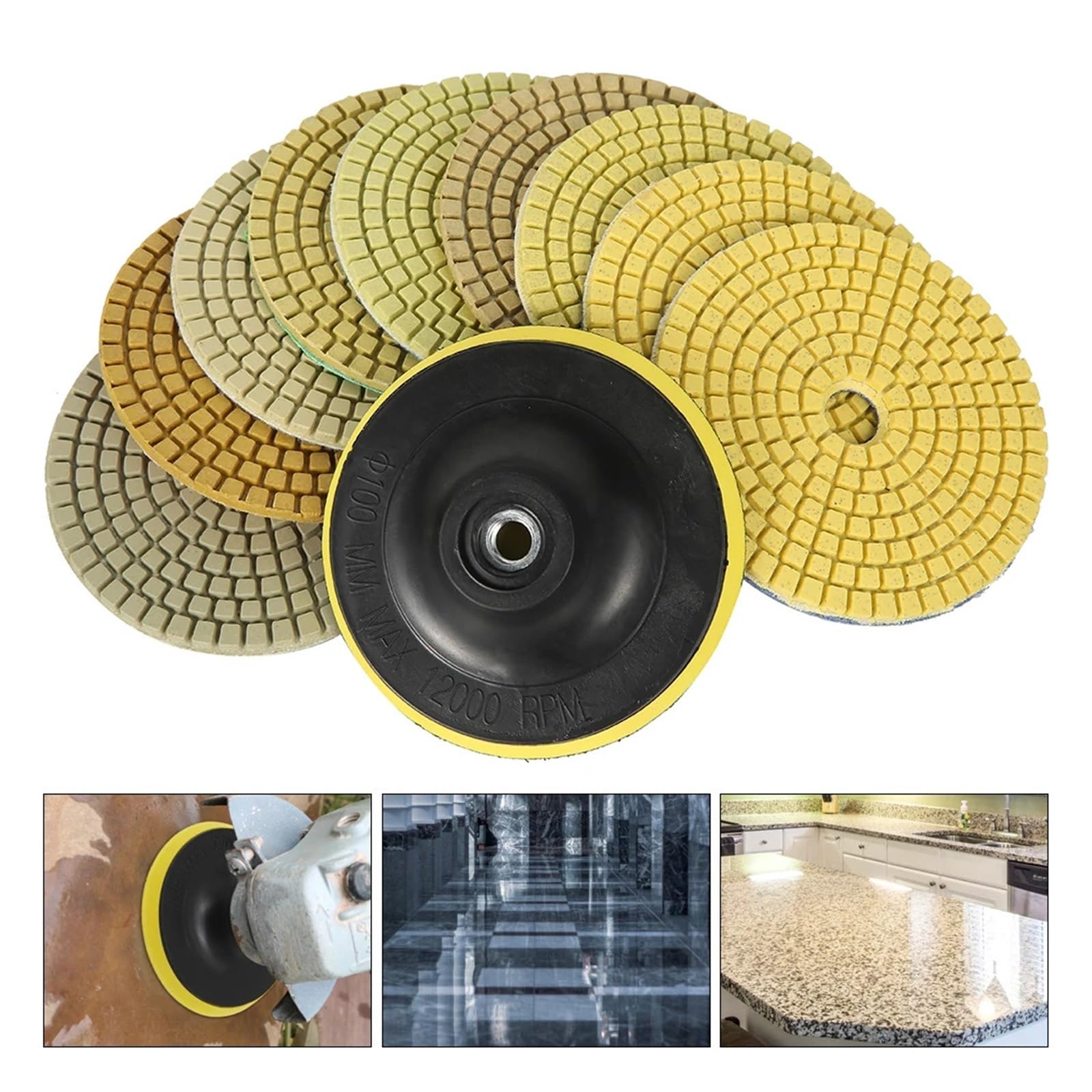 Discos de pulido de diamante con aglomerante de co Almohadillas de pulido de diamante grano 50-6000 4 pulgadas 10 piezas respaldo húmedo/seco granito mármol hormigón