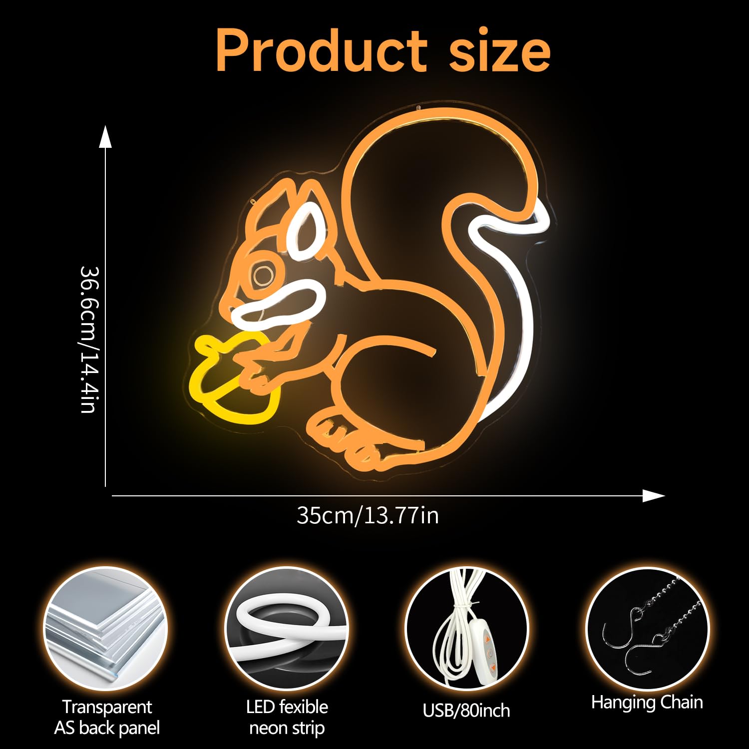 Letrero de neón de ardilla para decoración de pared, ardilla sosteniendo un cono de pino, luz de neón regulable, lámpara LED naranja para dormitorio, lindo letrero de luz de animal para Navidad 3