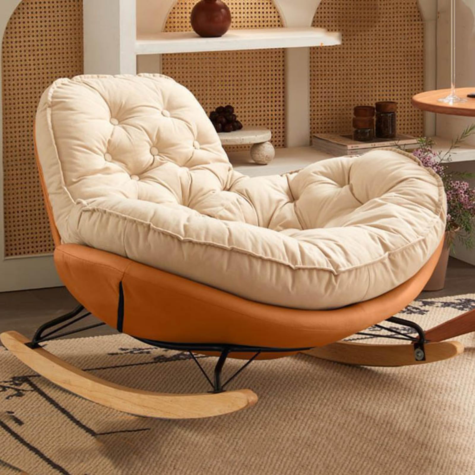 JWSYBD Relax Rocking Chair with Ottoman Upholstered Glider Oversized Rocker, Animal Penguin Shape Large Lounge Chairs with Cushion Padded Seat for Living Room Nursery Bedroom (Orange)
