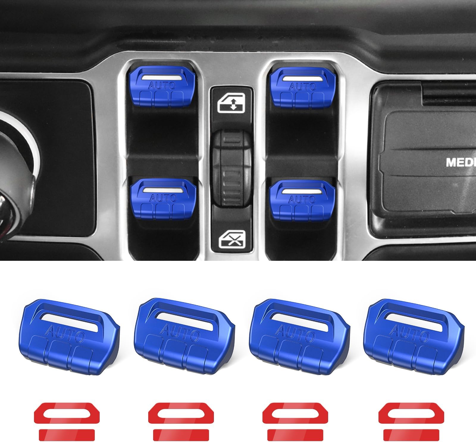DIAMOOKY 4PCS Upgraded Window Switch Button Cover Compatible with Jeep Wrangler JL JLU 2018-2026 and Gladiator JT 2020 2021 2022 2023 2024 2025 2026 Wrangler 4XE Interior Accessories(Blue)