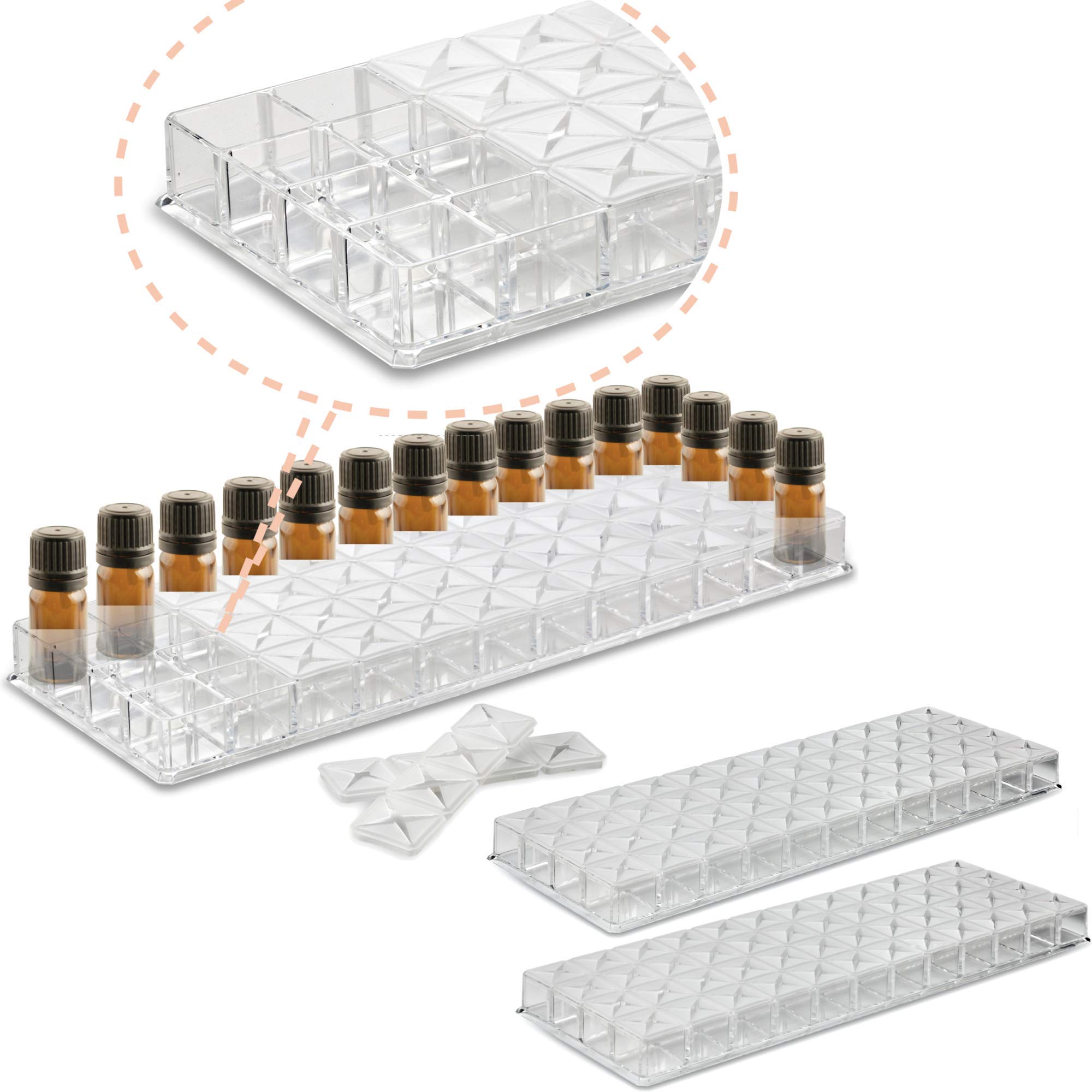 BY ALEGORY byAlegory (Set of 2) Acrylic Aromatherapy Essential Oils Organizer 48 Space Storage Organizer for Oil, Organic Oil & Aroma Oil Drop & Roll-On Bottles - Clear