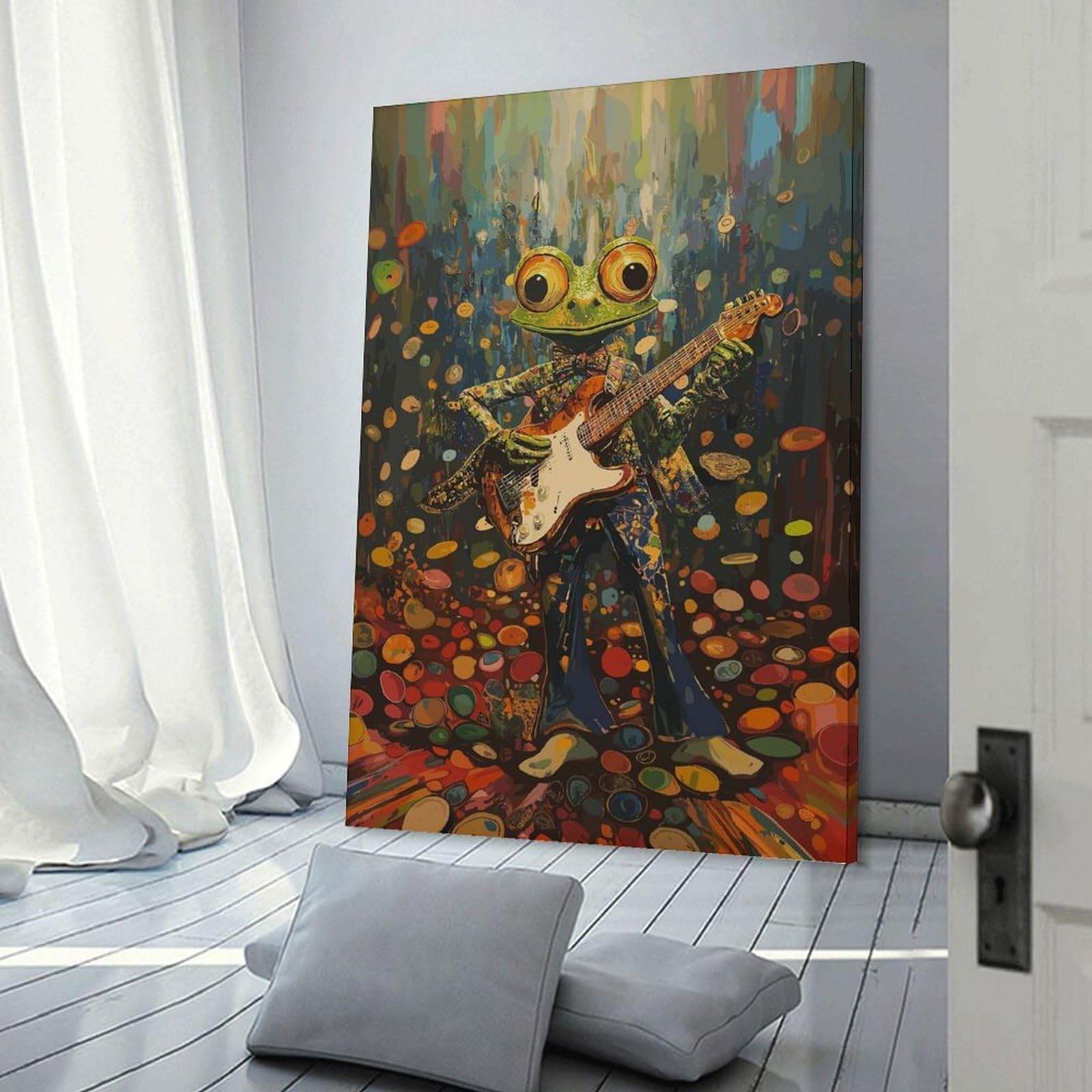 Junmoney Frame-Style-22 Cool Frog Rock Star Hanging Wall Art 20X30inch(50X75cm), For Lounge, Bedroom Or Personal Spaces, Home Decor Gift With Stylish Appeal
